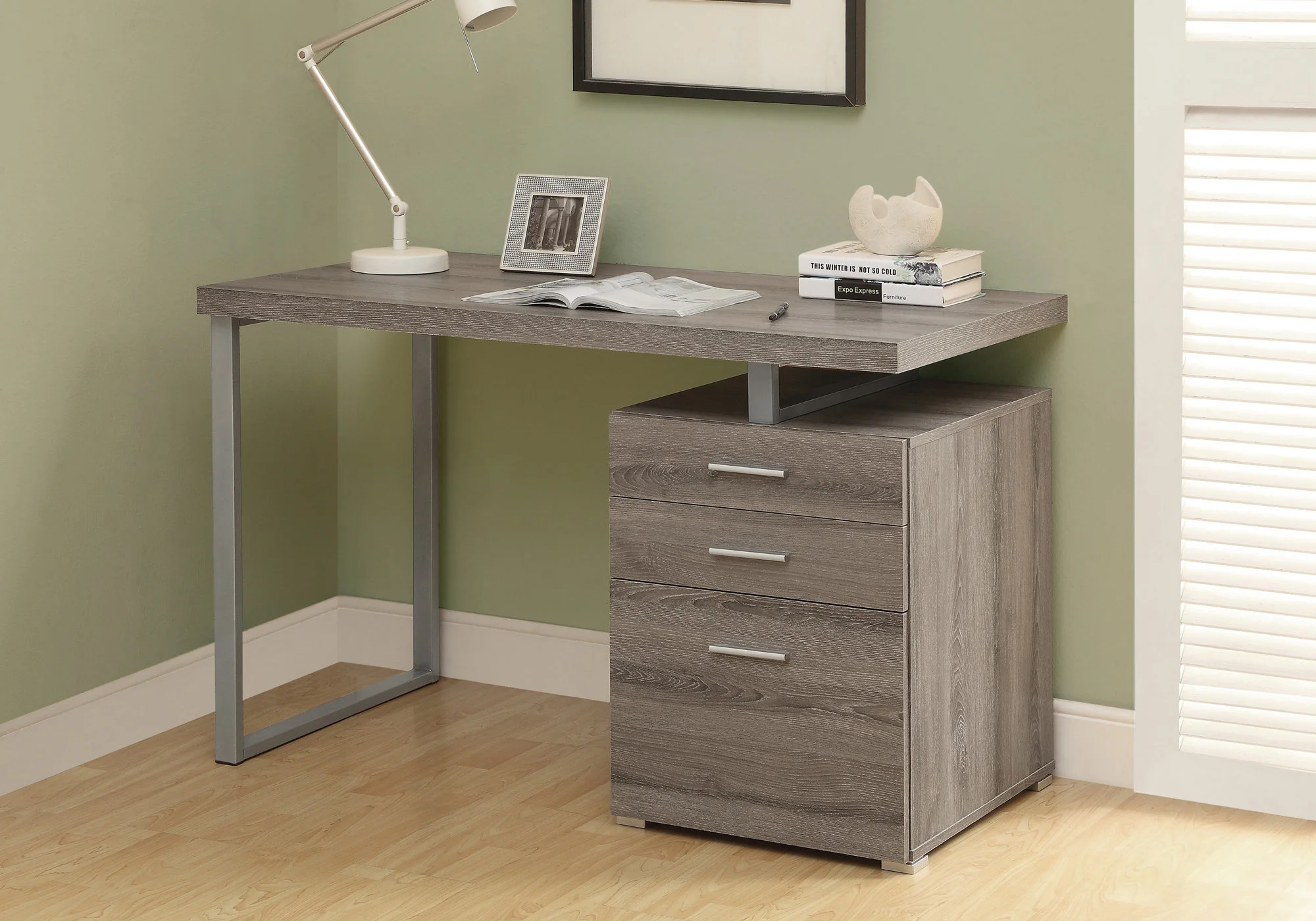 Dark Taupe Silver Particle Board Hollow Core Metal Computer Desk By Homeroots - 333477 - Image 3
