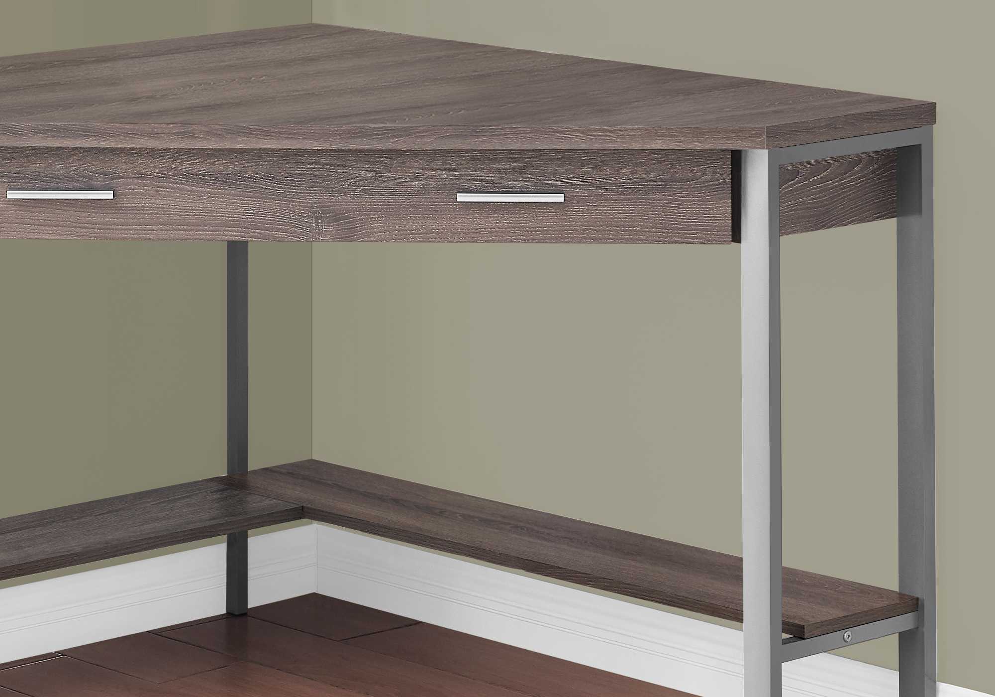 Dark Taupe Silver Particle Board Hollow Core Metal Computer Desk By Homeroots - 333554 - Image 2