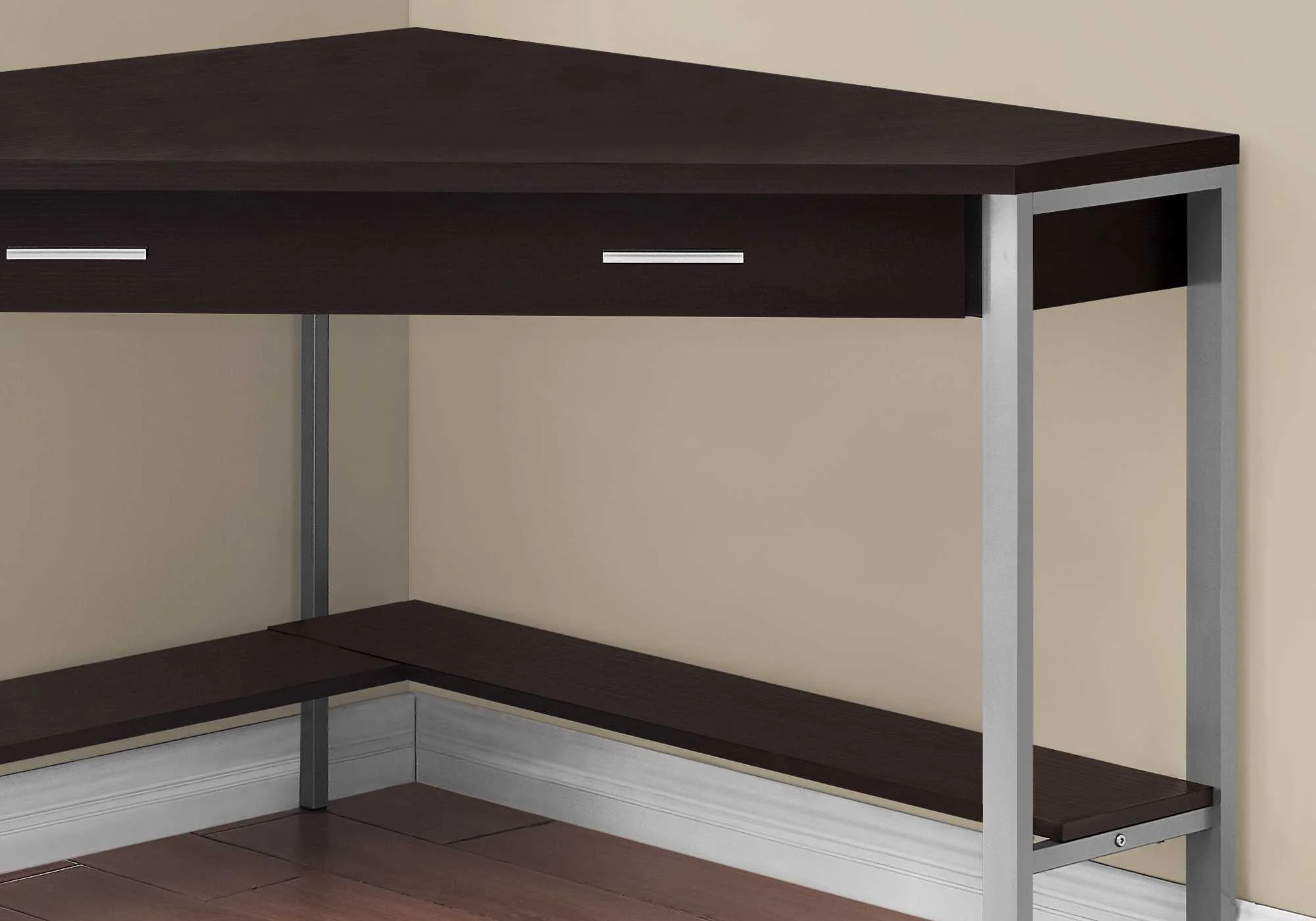 Dark Taupe Silver Particle Board Hollow Core Metal Computer Desk By Homeroots - 333554 - Image 6