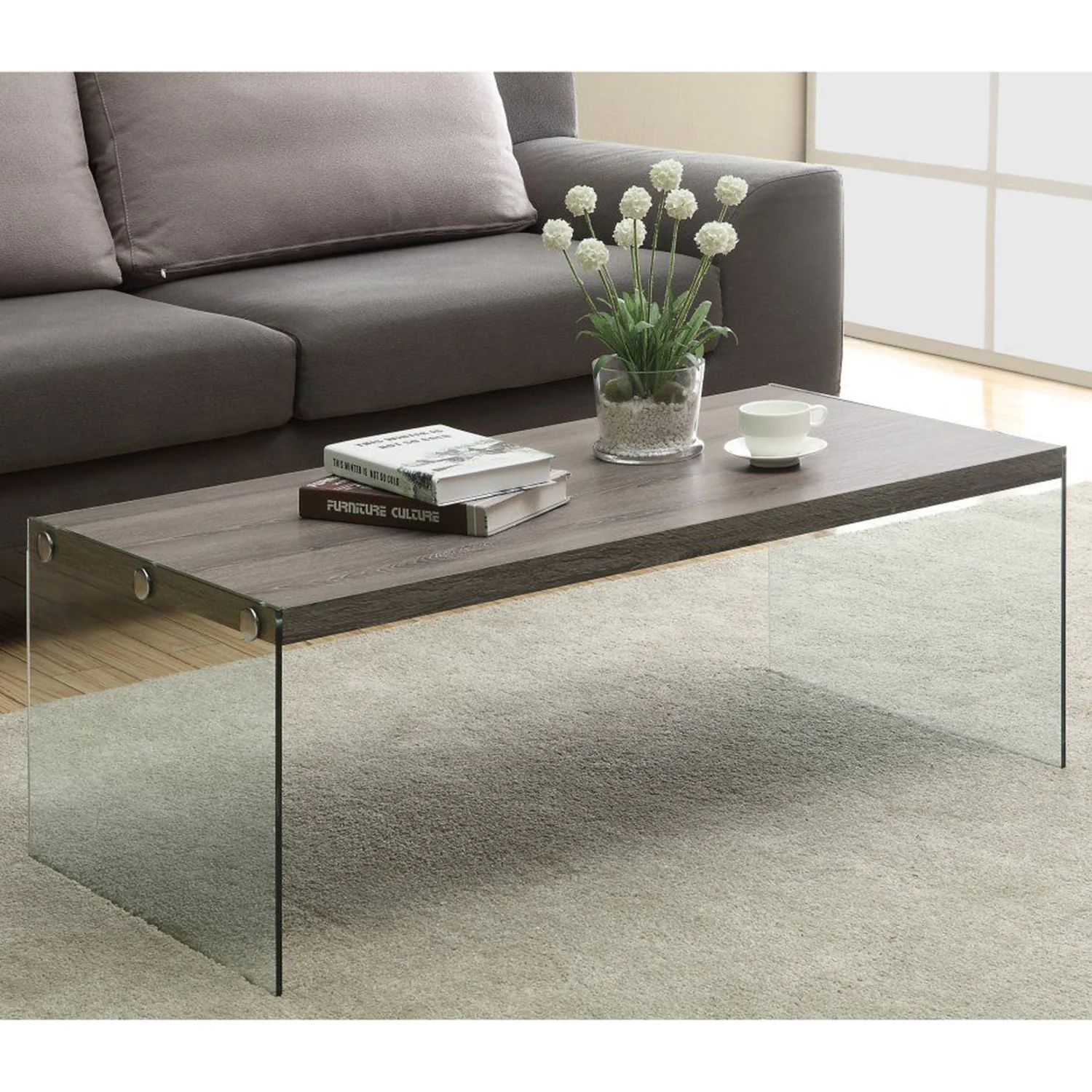 Dark Taupe Tempered Glass Coffee Table By Homeroots - Image 5