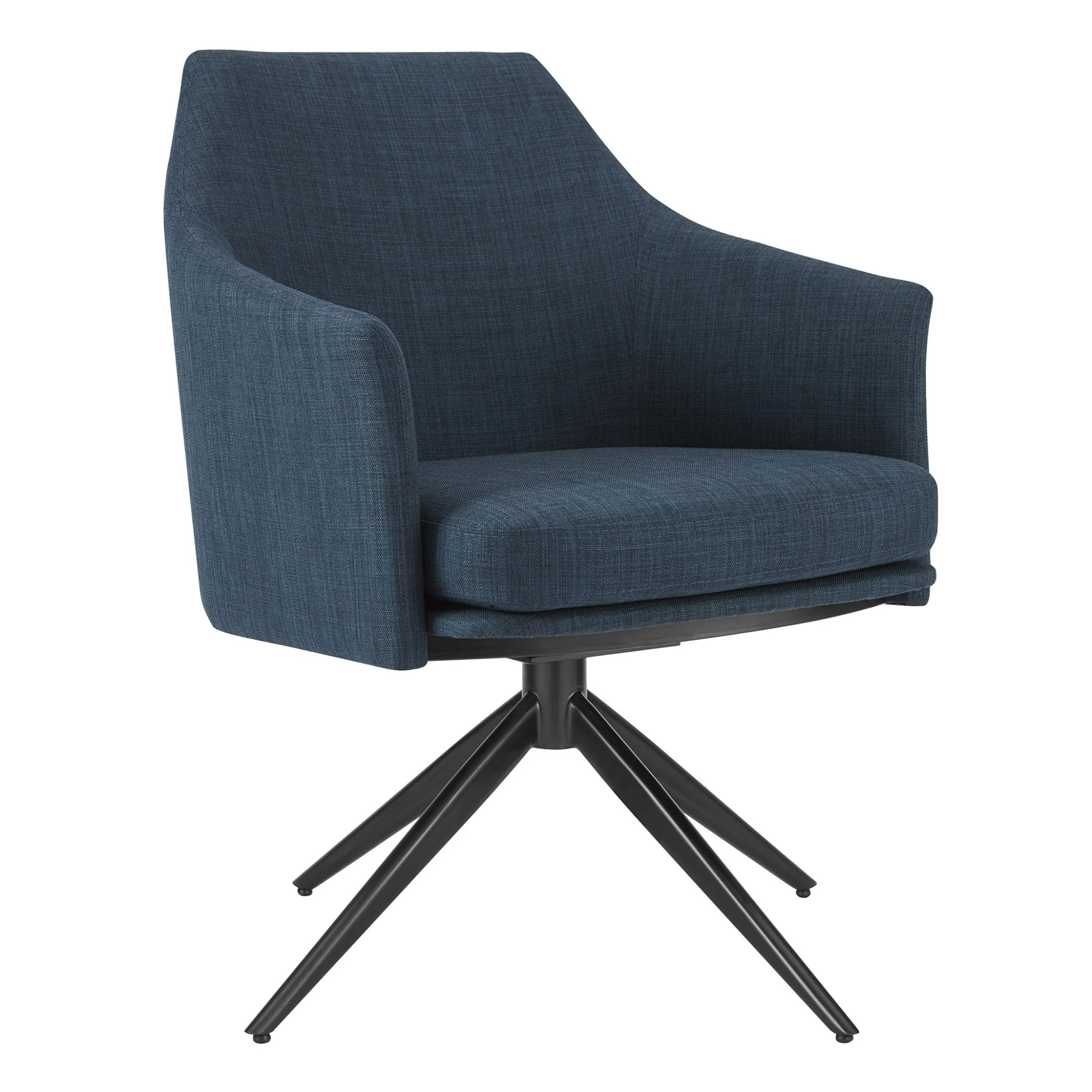Dark Teal Blue Fabric And Black Swivel Armchair By Homeroots - Image 2