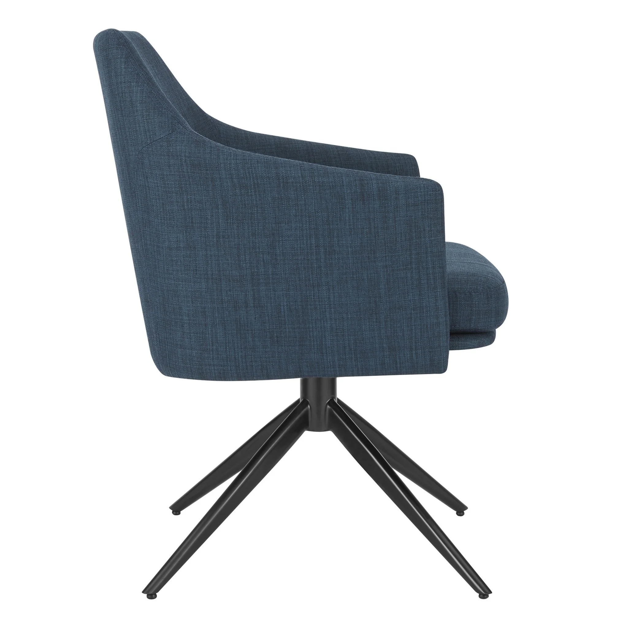 Dark Teal Blue Fabric And Black Swivel Armchair By Homeroots - Image 3