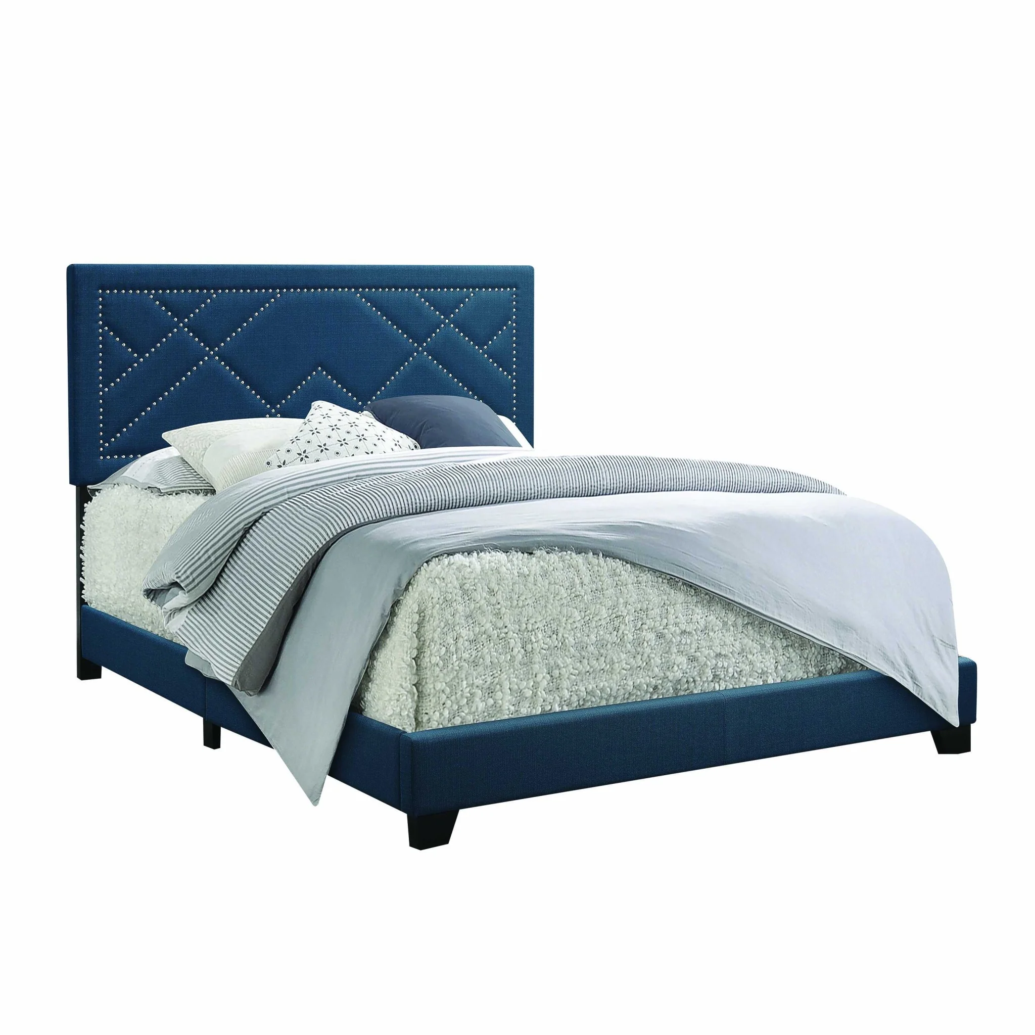 Dark Teal Fabric Upholstered Bed Wood Leg Queen Bed By Homeroots - Image 2