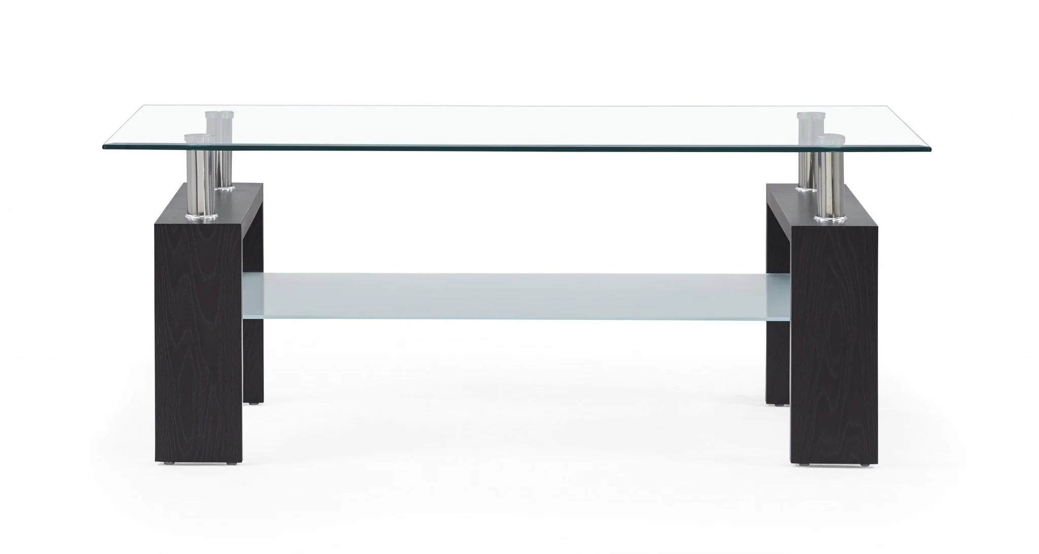Dark Walnut legs Coffee Table with Rectangular Clear Glass Top By Homeroots - Image 3