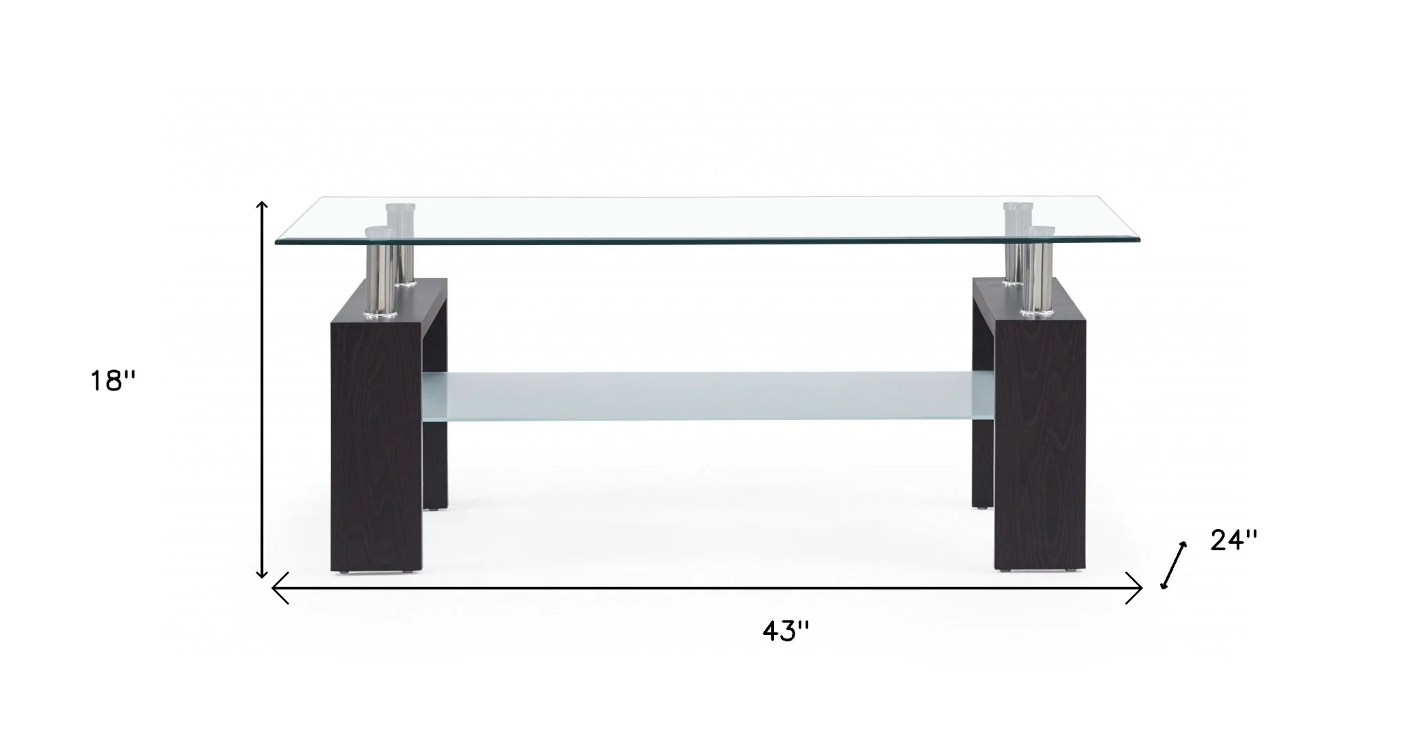 Dark Walnut legs Coffee Table with Rectangular Clear Glass Top By Homeroots - Image 4