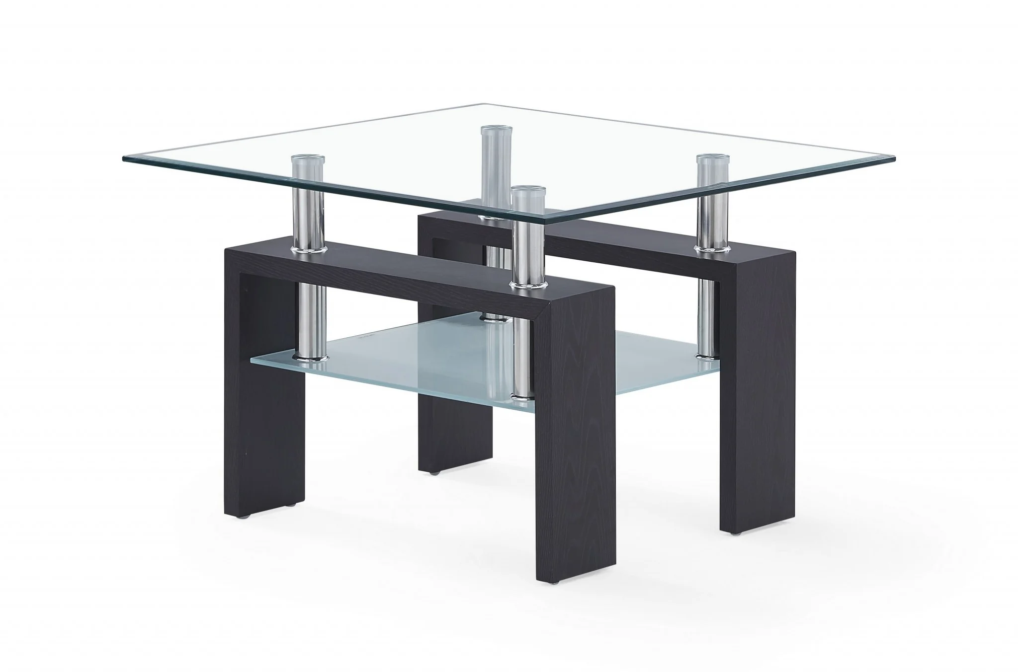 Dark Walnut legs End Table with Rectangular Clear Glass Top By Homeroots - Image 2