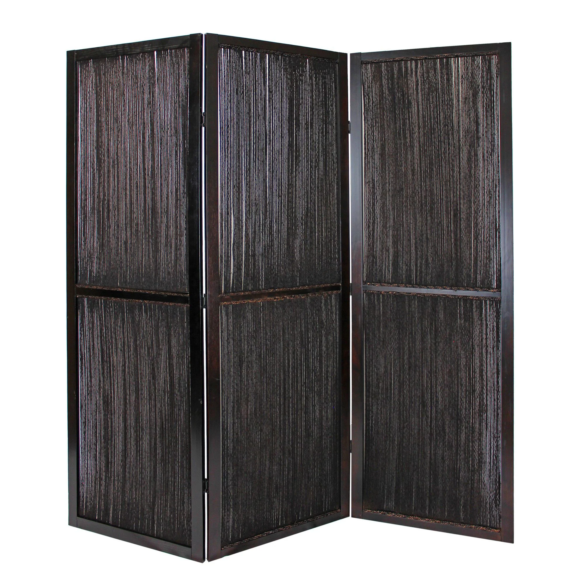 Dark Wood and Water Hyacinth 3 Panel Room Divider Screen By Homeroots - Image 2