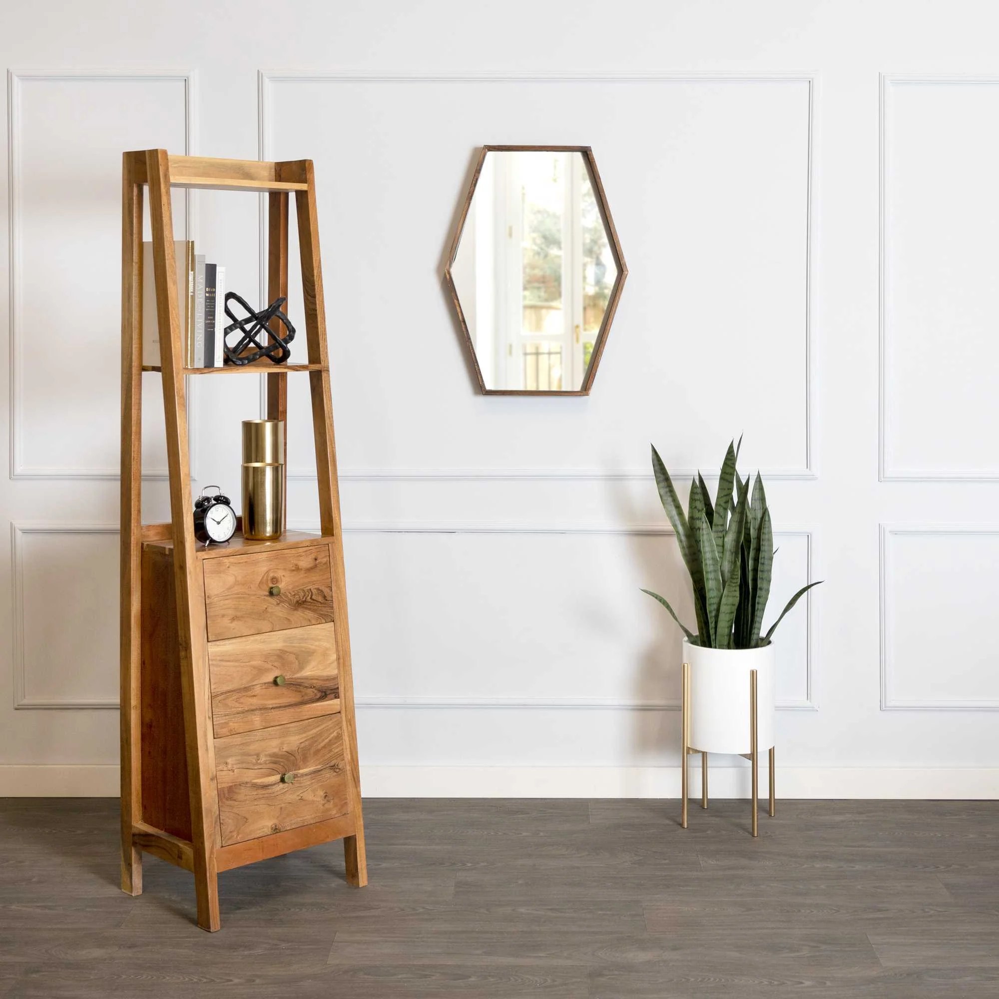 Dark Wood Hexagonal Frame Wall Mirror By Homeroots - Image 2
