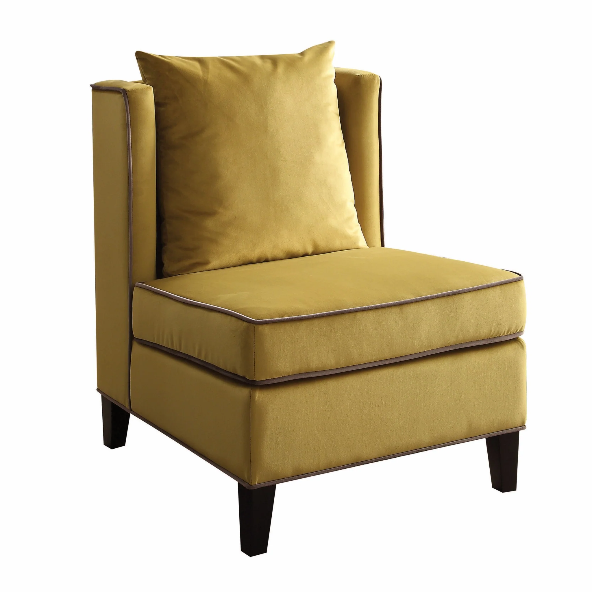 Dark Yellow Velvet with Piping Accent Chair By Homeroots - Image 2