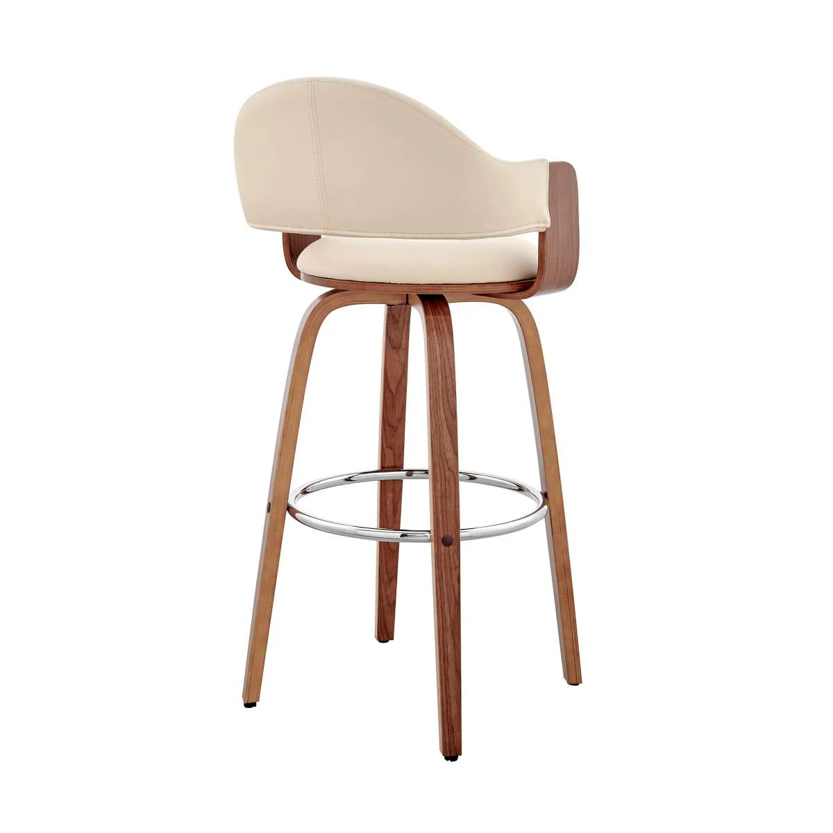 Daxton 30" Cream Faux Leather and Walnut Wood Bar Stool By Armen Living - Image 3