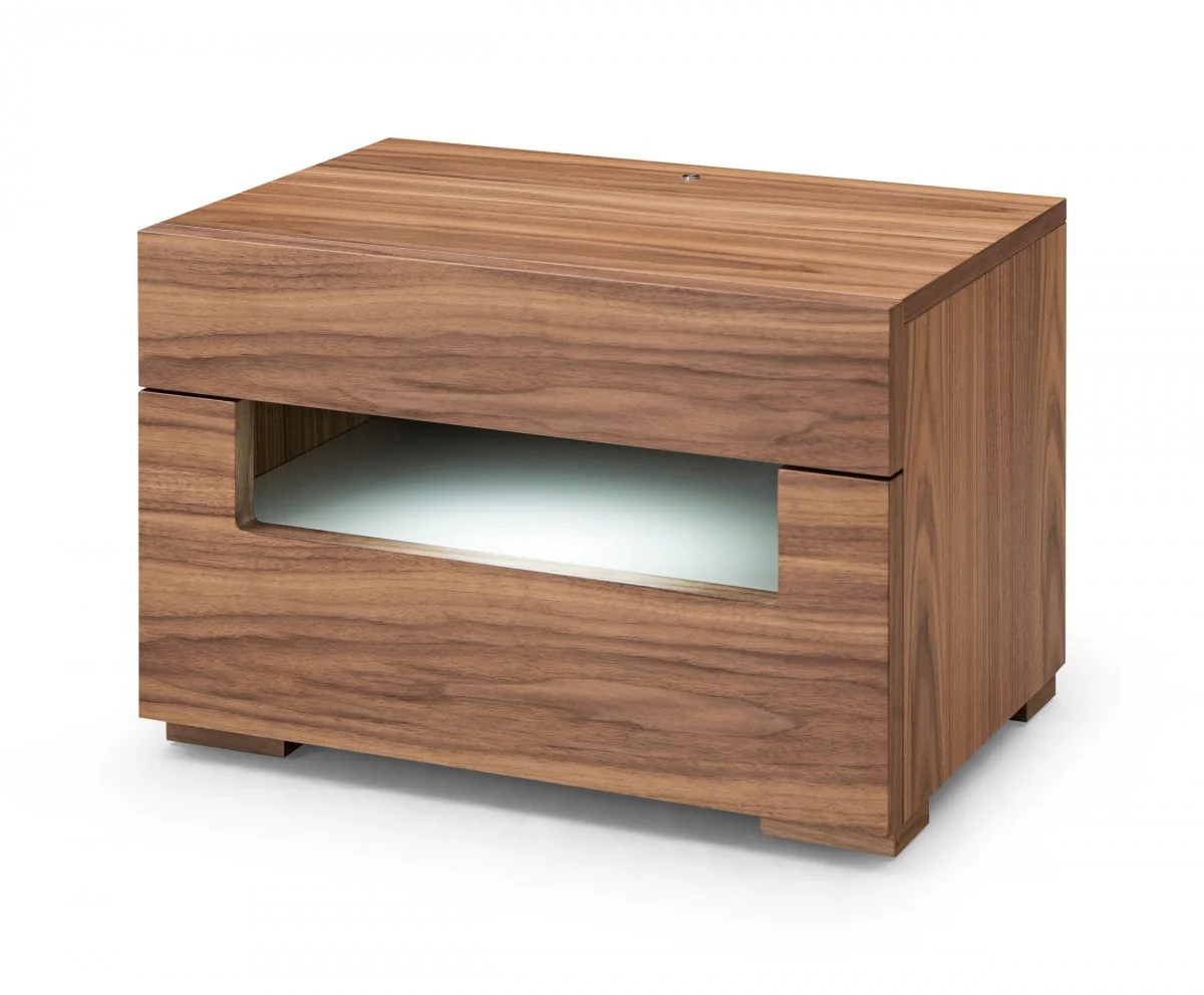 Dazzling Contemporary Led Walnut Nightstand With Two Drawers By Homeroots - Image 2