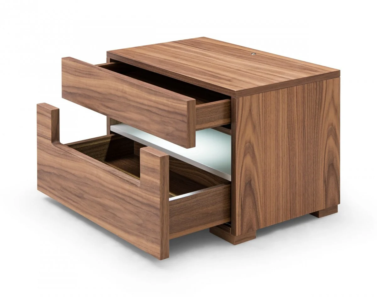 Dazzling Contemporary Led Walnut Nightstand With Two Drawers By Homeroots - Image 3