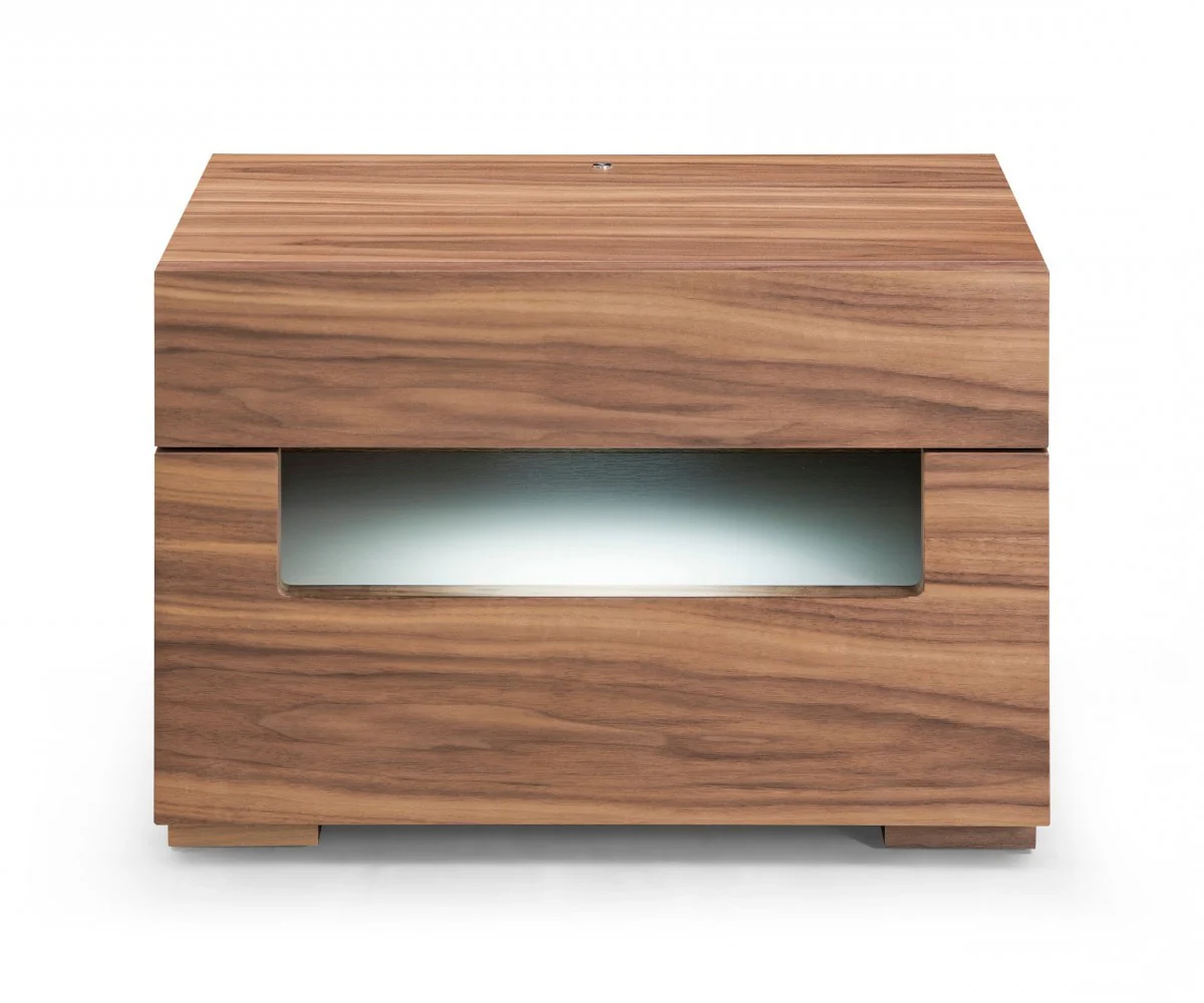 Dazzling Contemporary Led Walnut Nightstand With Two Drawers By Homeroots - Image 4