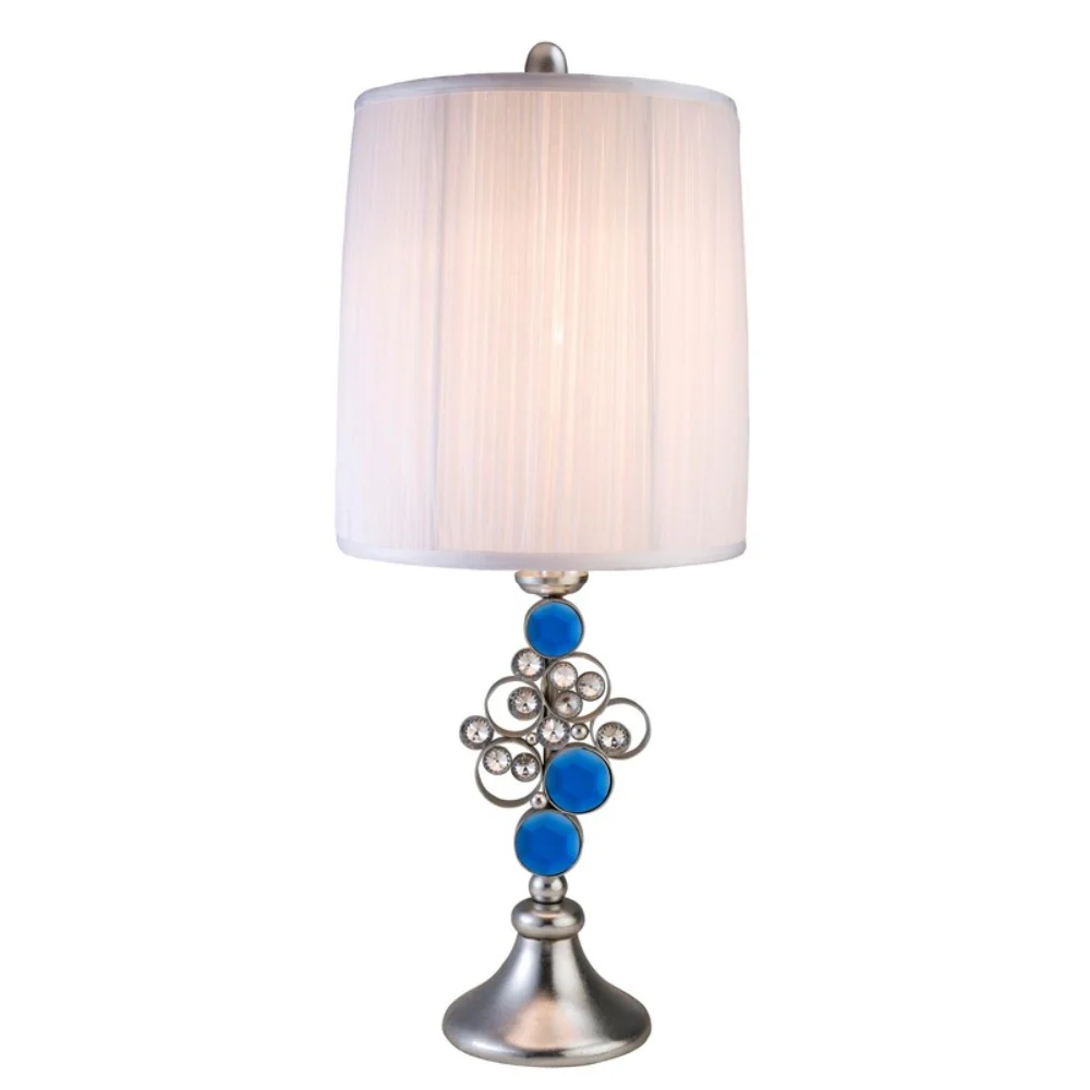 Dazzling Faux Crystal and Turquoise Silver Table Lamp By Homeroots - Image 2
