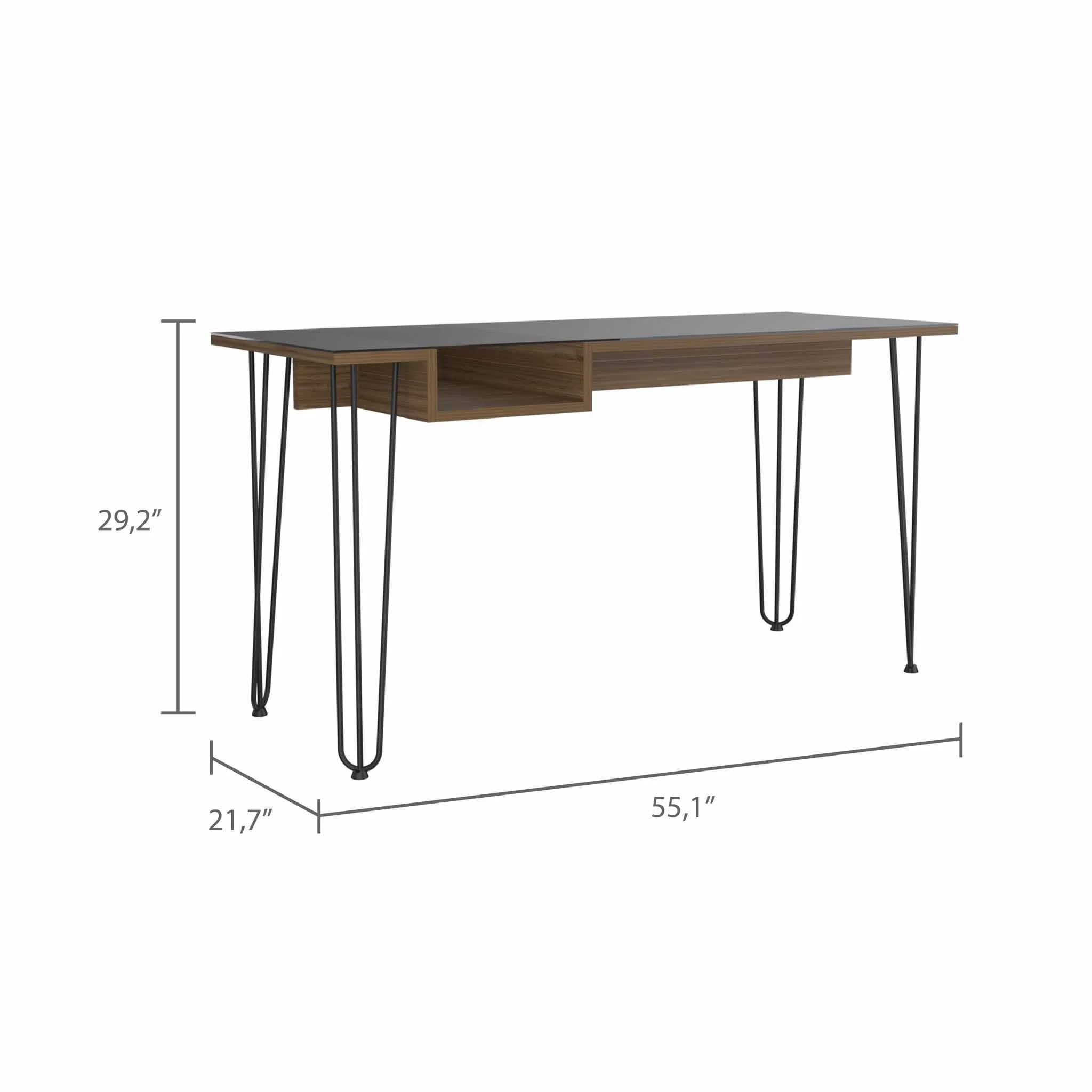 Deco Mahogany and Black Geometric Computer Desk By Homeroots - Image 2
