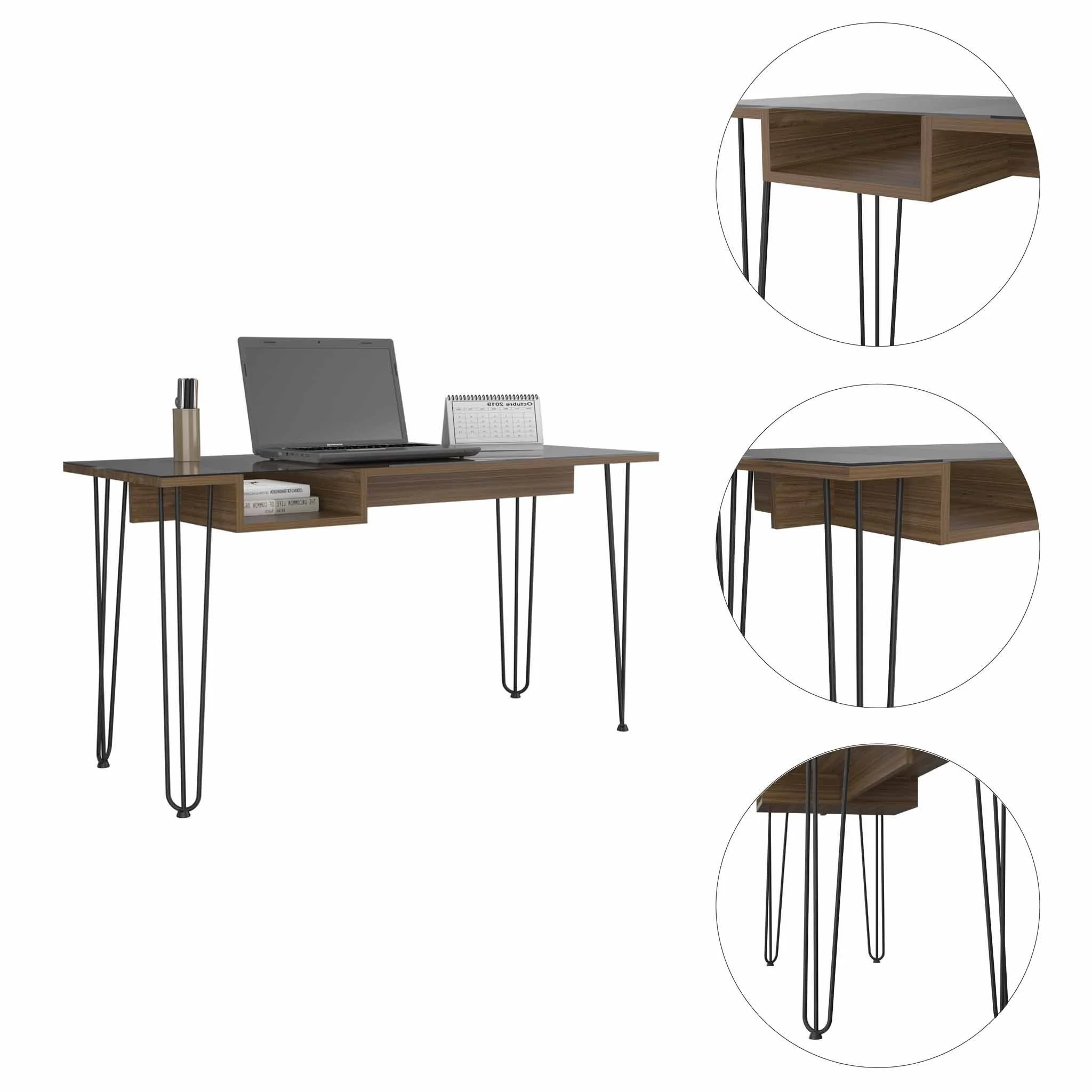 Deco Mahogany and Black Geometric Computer Desk By Homeroots - Image 3