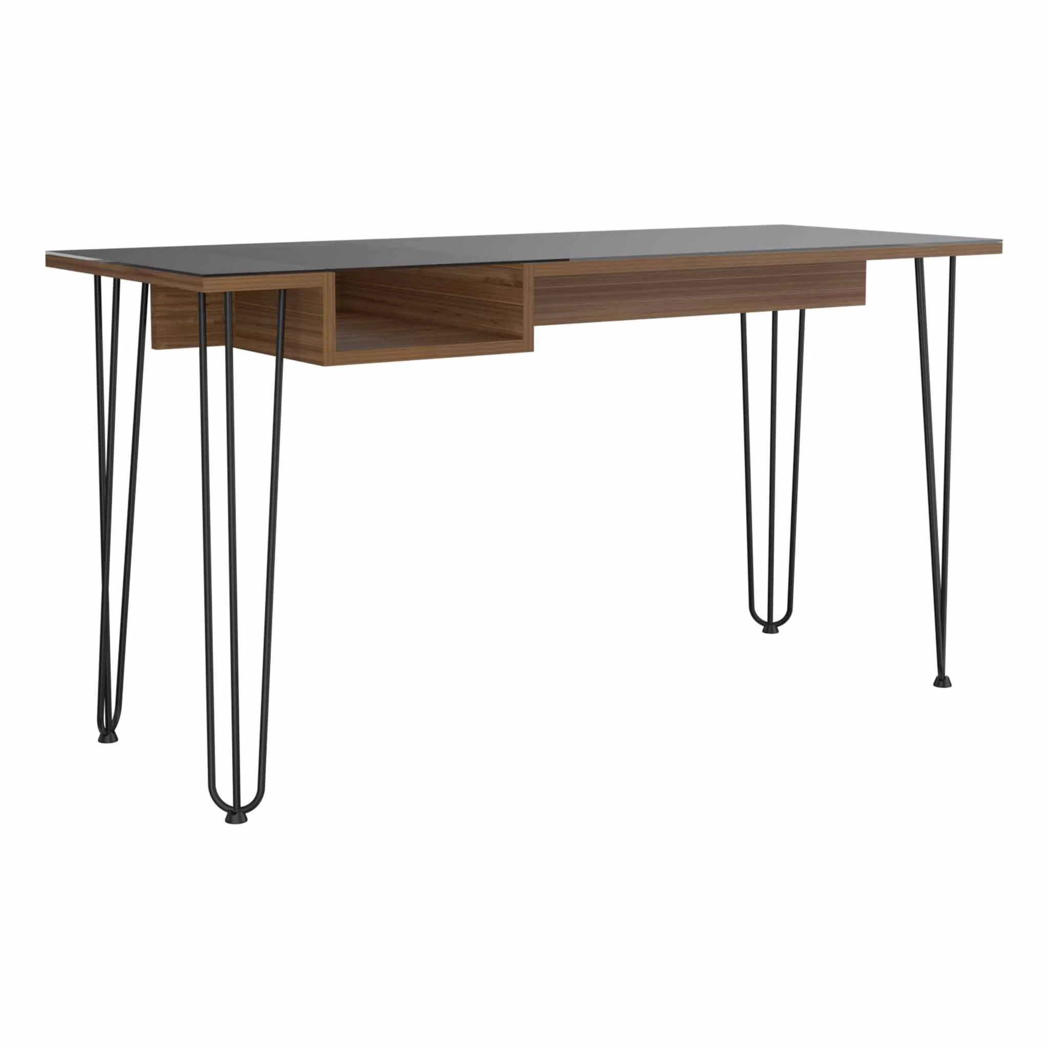 Deco Mahogany and Black Geometric Computer Desk By Homeroots - Image 5