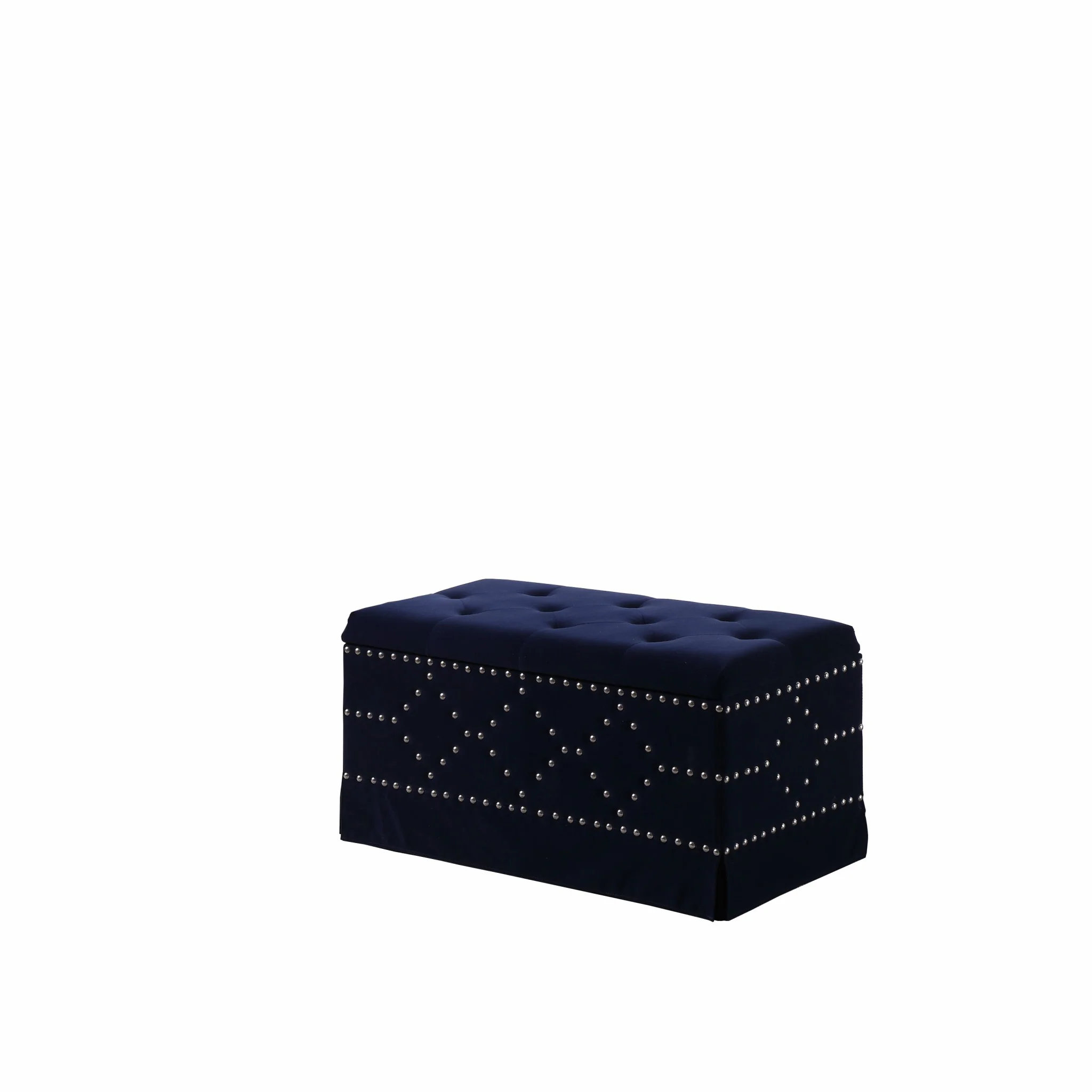 Deep Blue Velvet Nailhead Storage Bench with Ottomans By Homeroots - Image 4