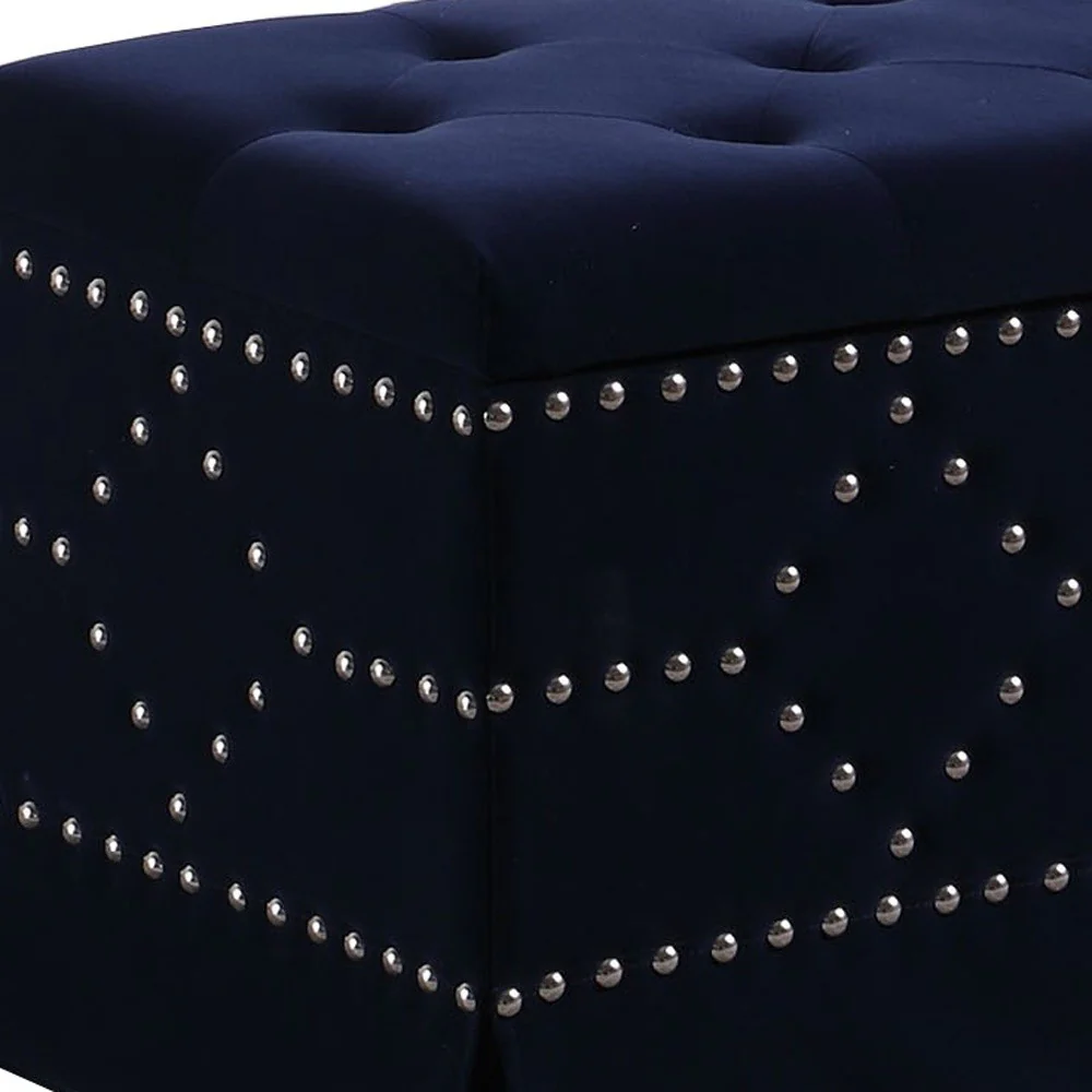 Deep Blue Velvet Nailhead Storage Bench with Ottomans By Homeroots - Image 6