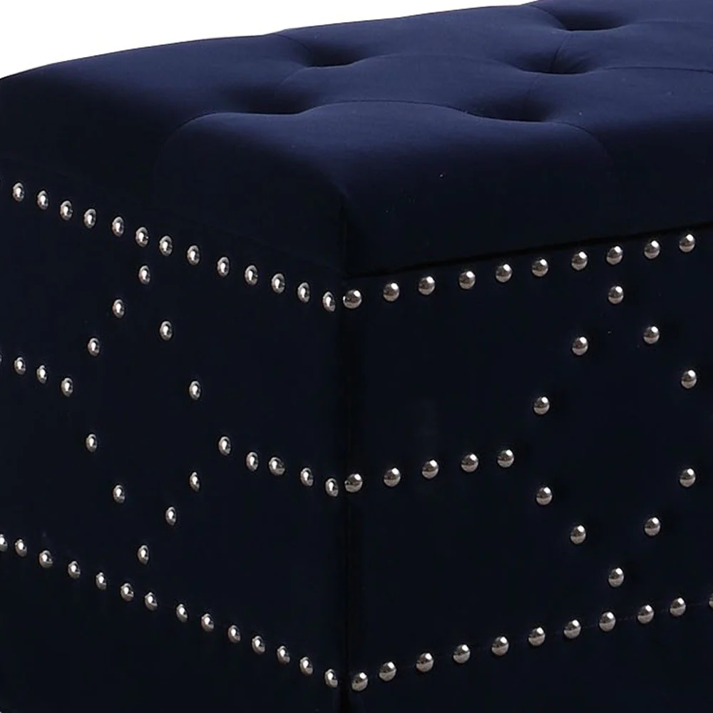 Deep Blue Velvet Nailhead Storage Bench with Ottomans By Homeroots - Image 9