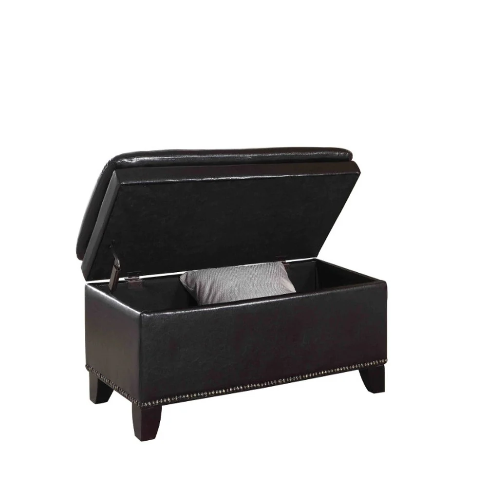 Deep Brown Double Cushion Faux Leather Storage Bench By Homeroots - Image 2