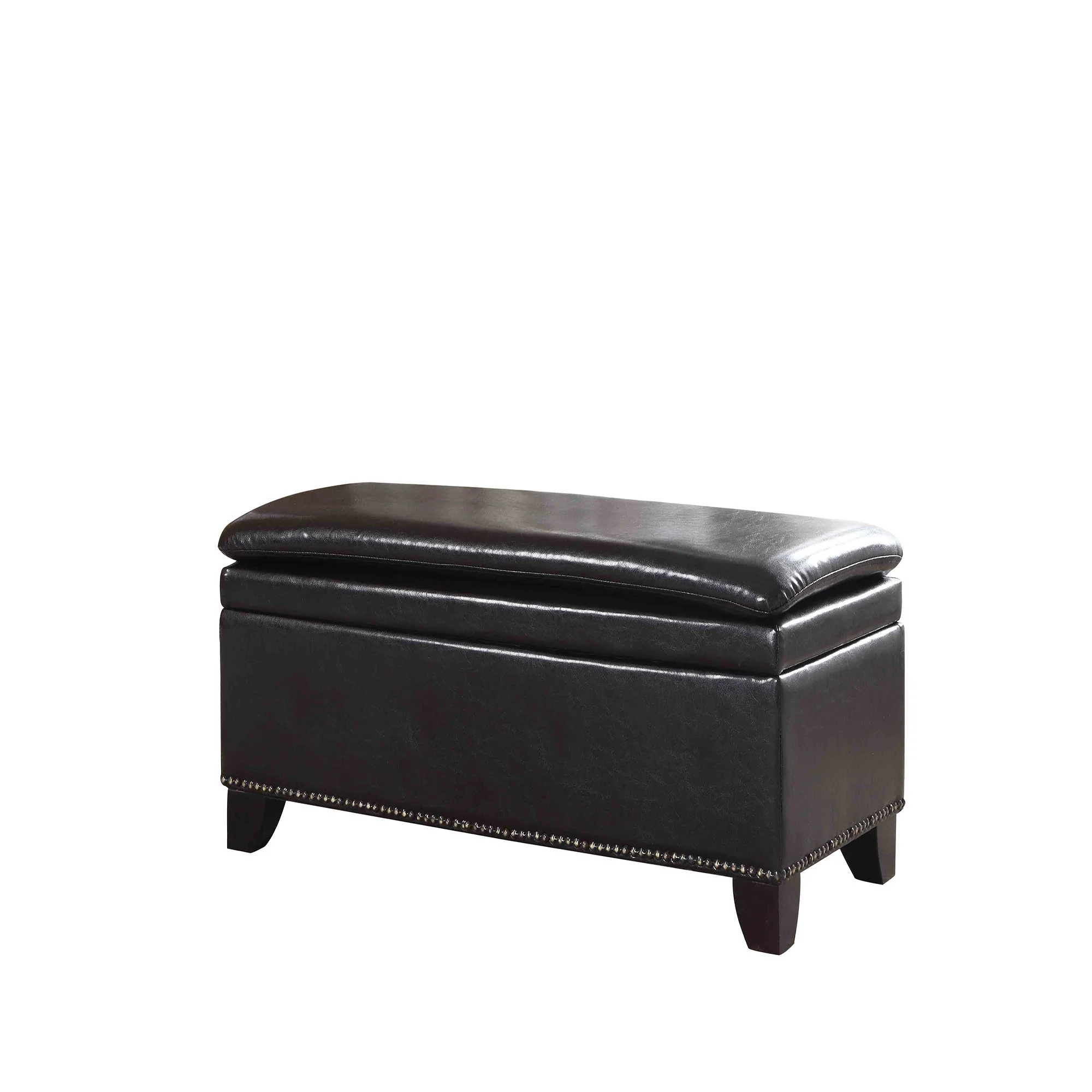 Deep Brown Double Cushion Faux Leather Storage Bench By Homeroots - Image 3