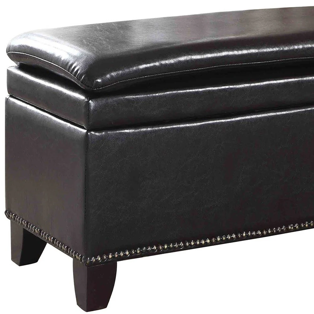 Deep Brown Double Cushion Faux Leather Storage Bench By Homeroots - Image 4