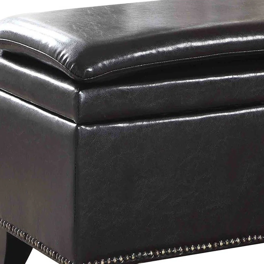 Deep Brown Double Cushion Faux Leather Storage Bench By Homeroots - Image 5