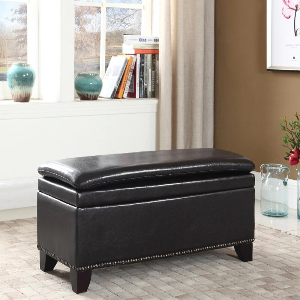 Deep Brown Double Cushion Faux Leather Storage Bench By Homeroots - Image 6