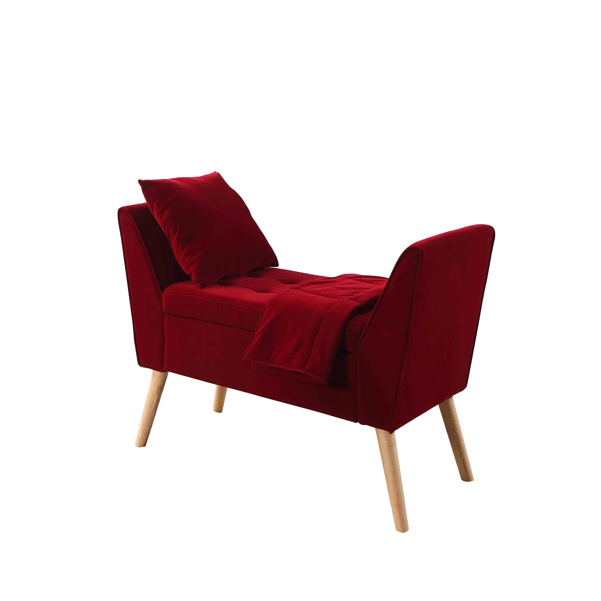 Deep Red Modern Flair Storage Bench with Pillow and Blanket By Homeroots - Image 2