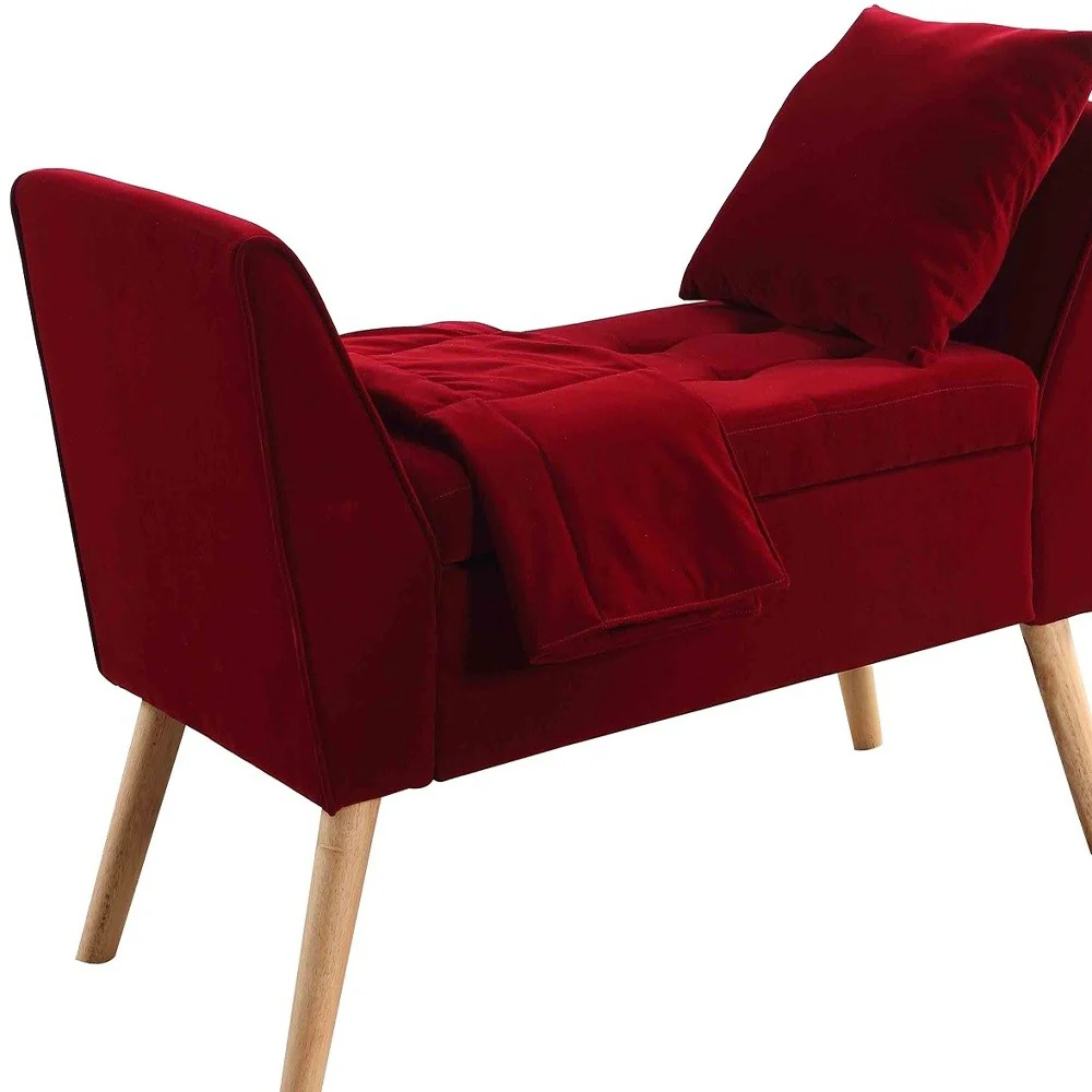 Deep Red Modern Flair Storage Bench with Pillow and Blanket By Homeroots - Image 3