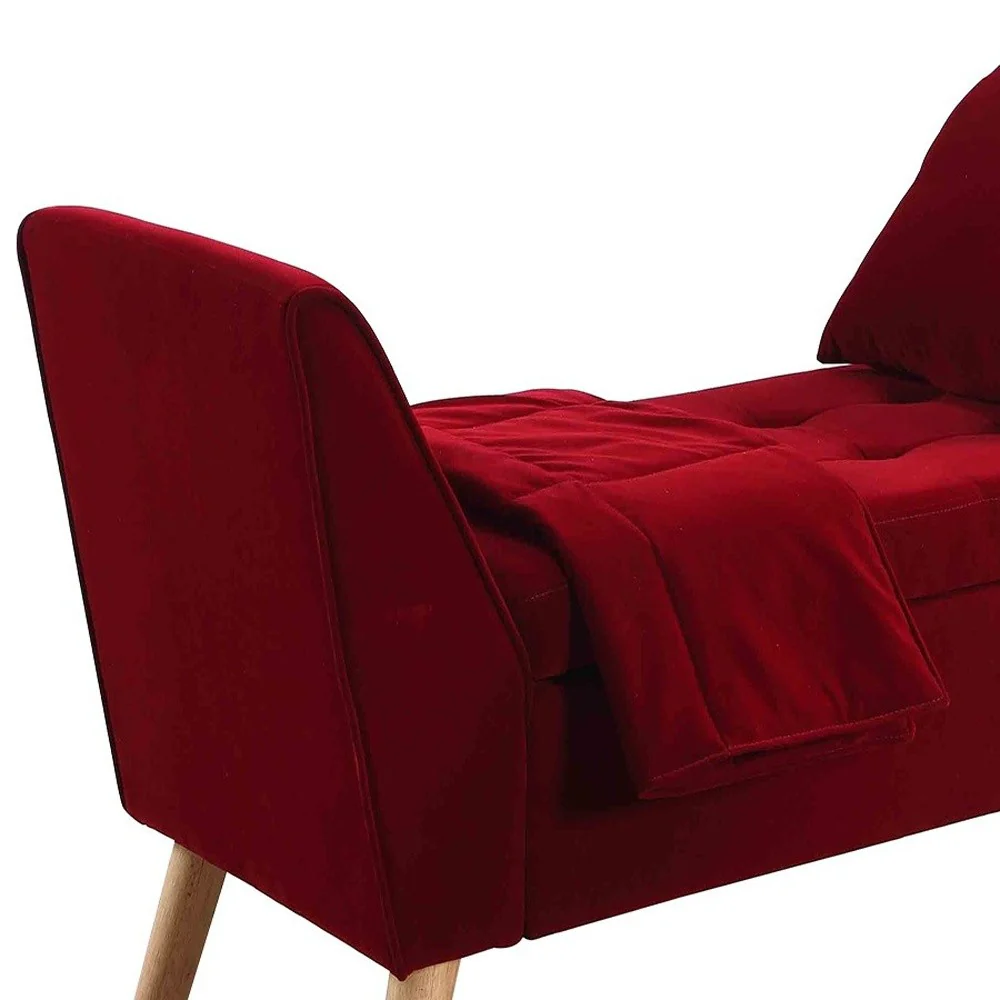 Deep Red Modern Flair Storage Bench with Pillow and Blanket By Homeroots - Image 4