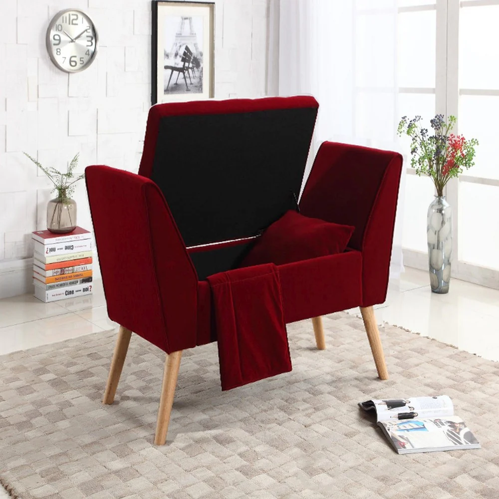 Deep Red Modern Flair Storage Bench with Pillow and Blanket By Homeroots - Image 5