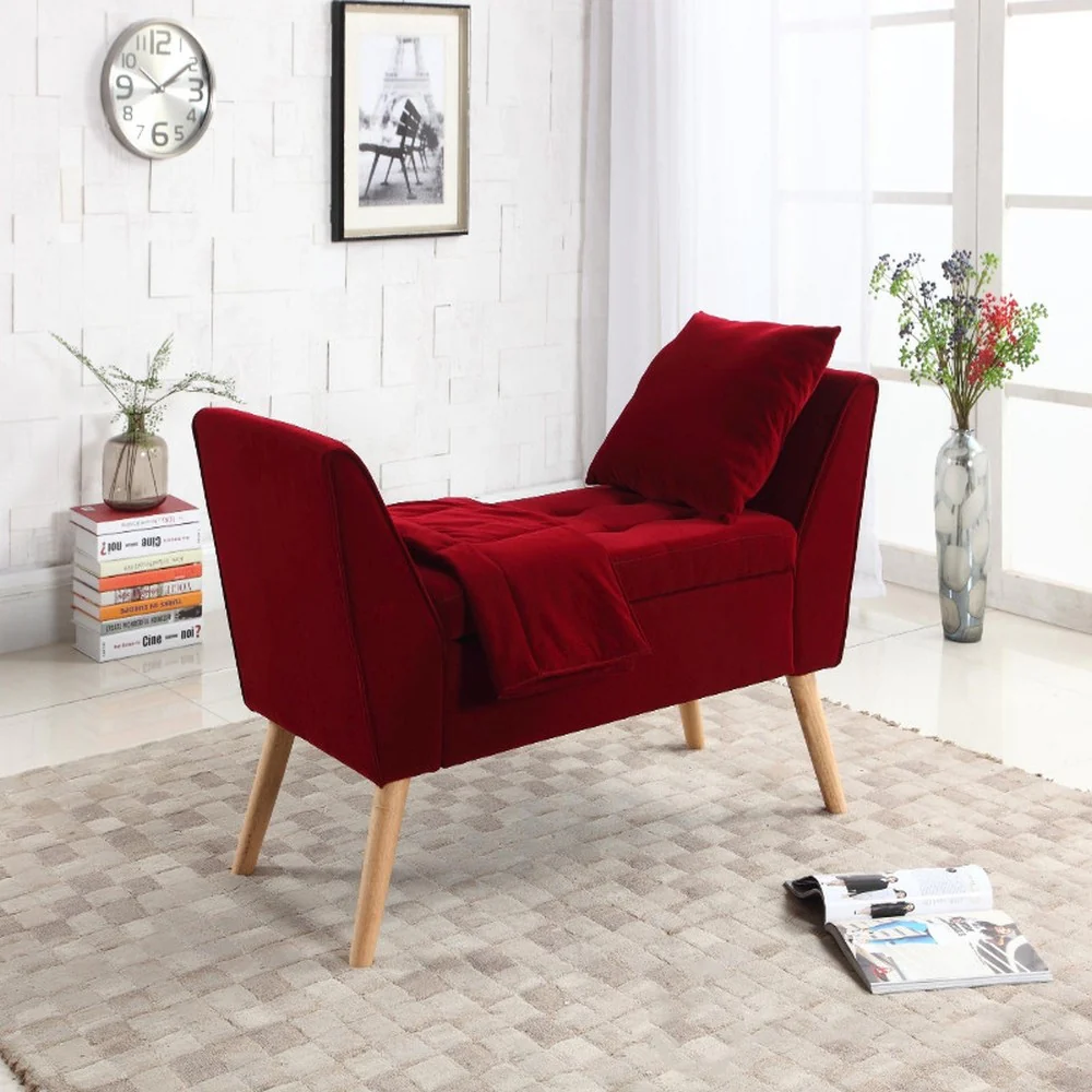 Deep Red Modern Flair Storage Bench with Pillow and Blanket By Homeroots - Image 6