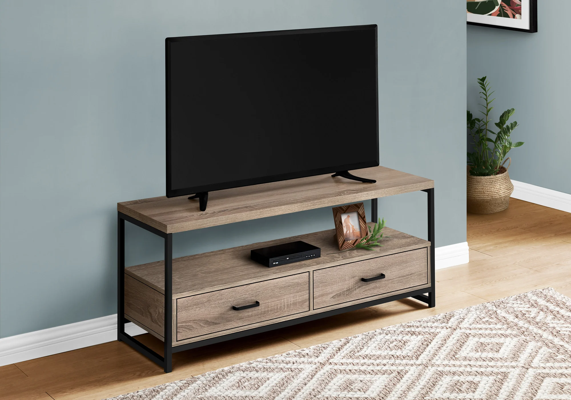 Deep Taupe Cabinet Enclosed Storage TV Stand By Homeroots - Image 7