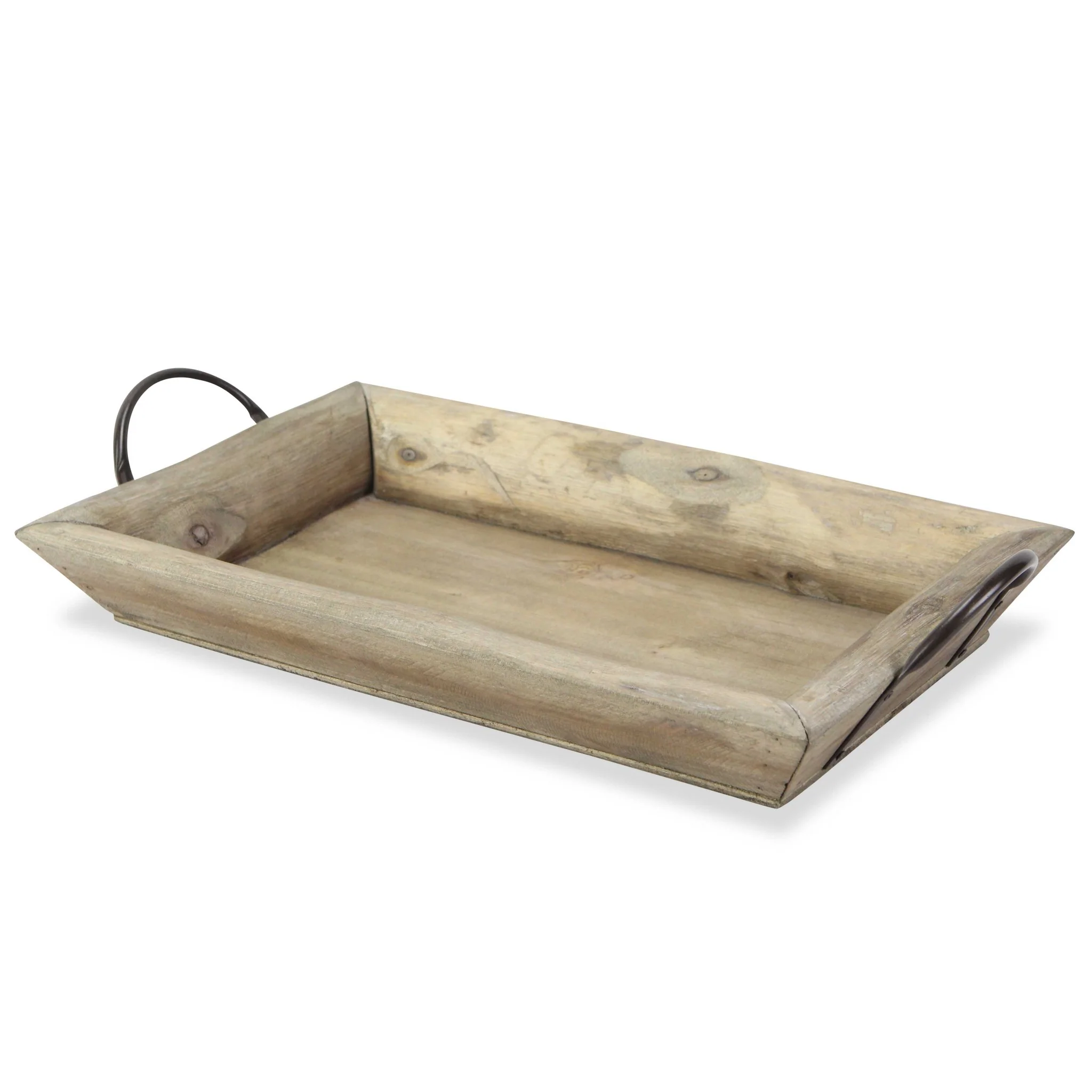 Deep Wooden Tray With Metal Handles By Homeroots - Image 2