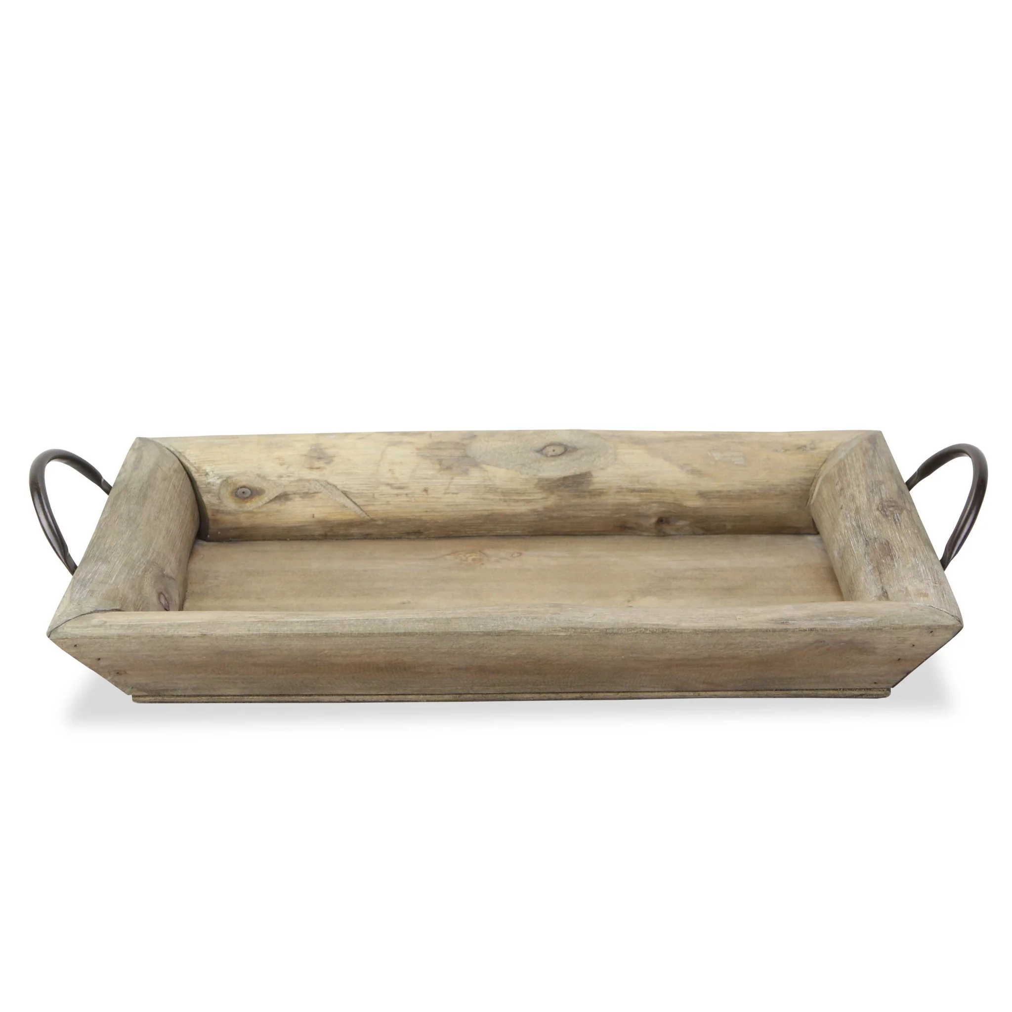 Deep Wooden Tray With Metal Handles By Homeroots - Image 3