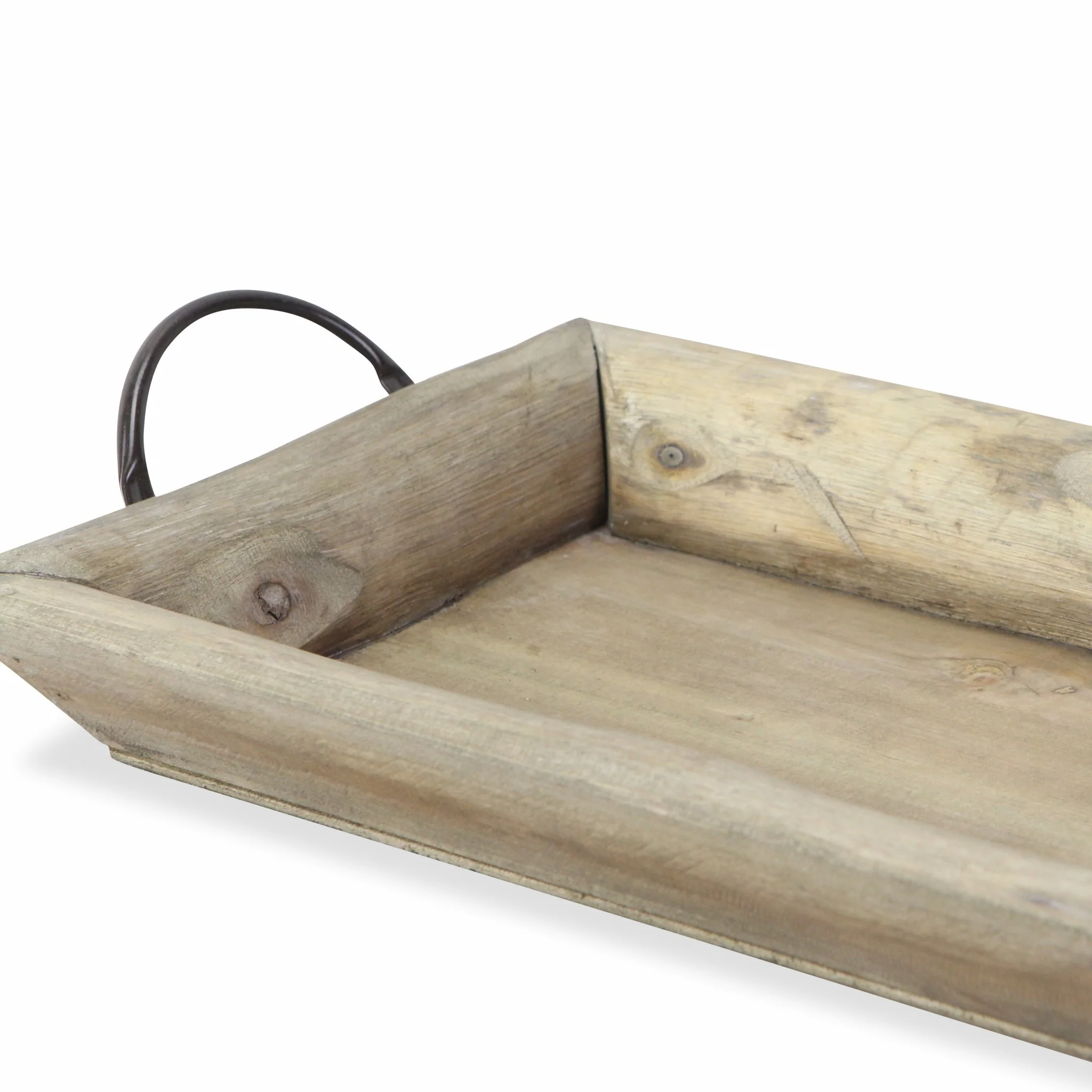 Deep Wooden Tray With Metal Handles By Homeroots - Image 4