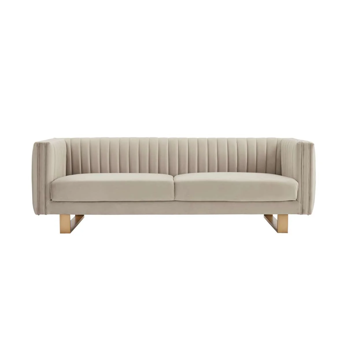 Delilah 86" Beige Velvet Square Arm Sofa with Gold Legs By Armen Living - Image 2