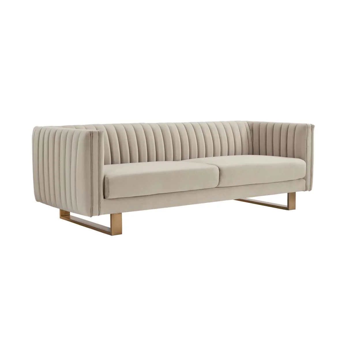 Delilah 86" Beige Velvet Square Arm Sofa with Gold Legs By Armen Living - Image 3