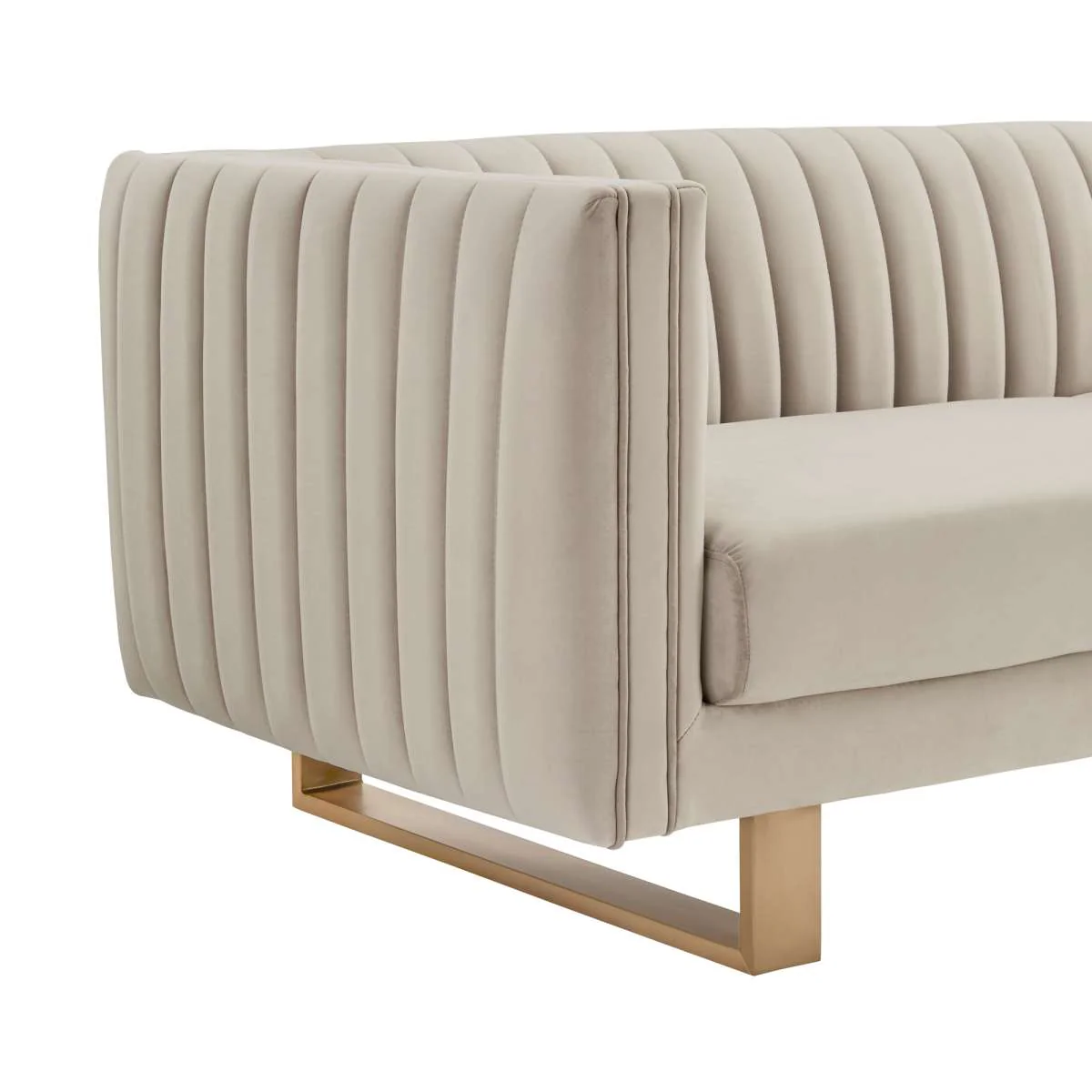 Delilah 86" Beige Velvet Square Arm Sofa with Gold Legs By Armen Living - Image 5