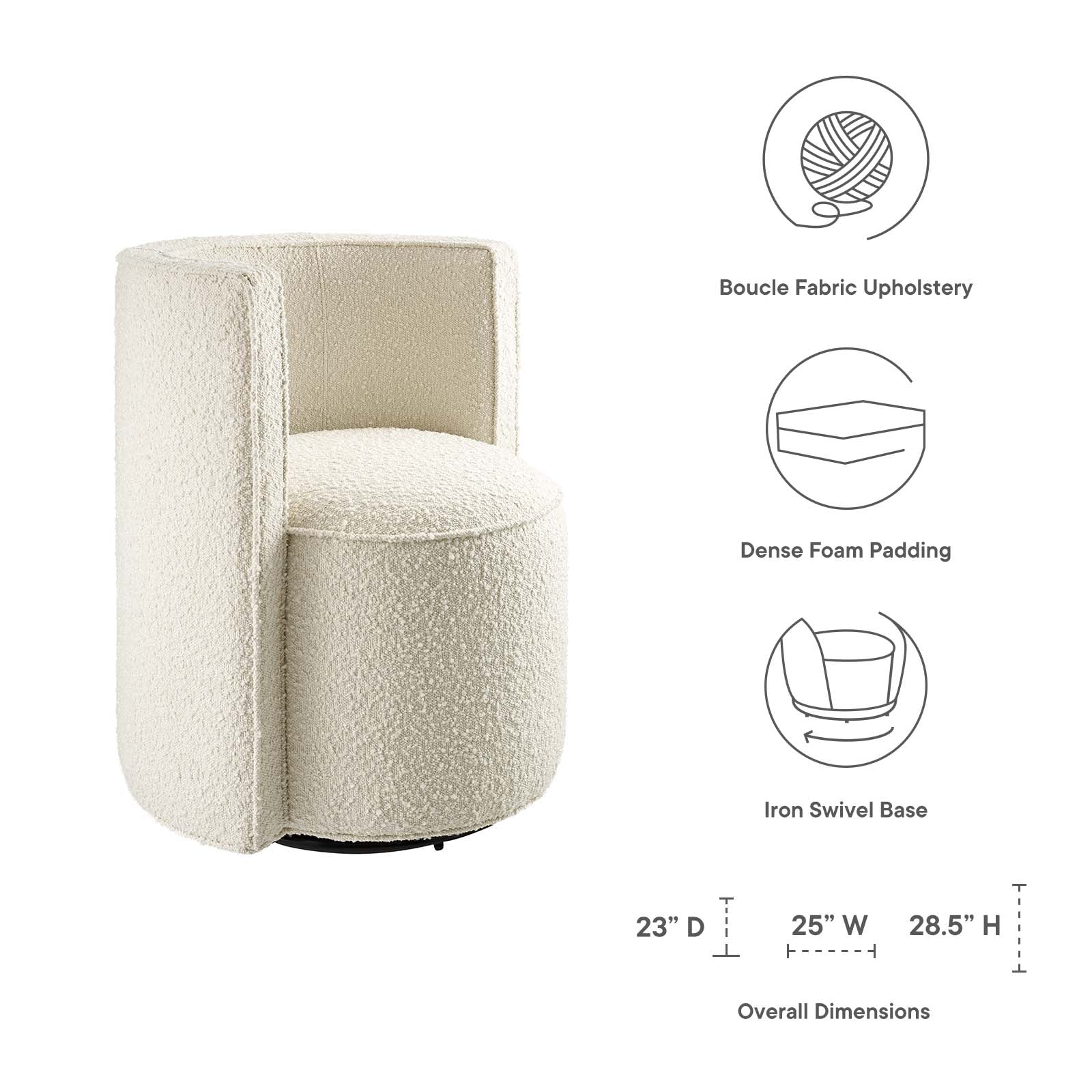 Della Boucle Fabric Swivel Chair By Modway - EEI-6223 - Image 8