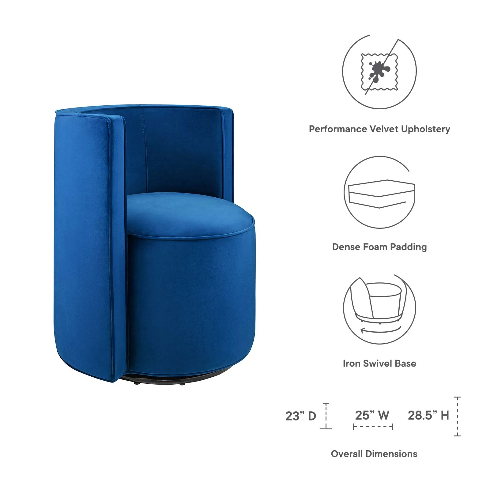 Della Performance Velvet Fabric Swivel Chair By Modway - EEI-6222 - Image 15