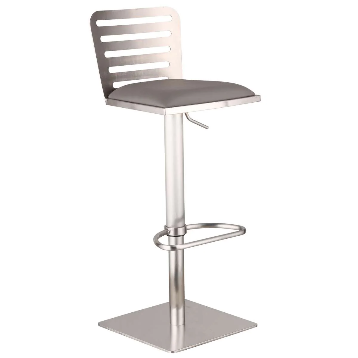 Delmar Adjustable Brushed Stainless Steel Barstool in Gray Faux Leather By Armen Living - Image 2