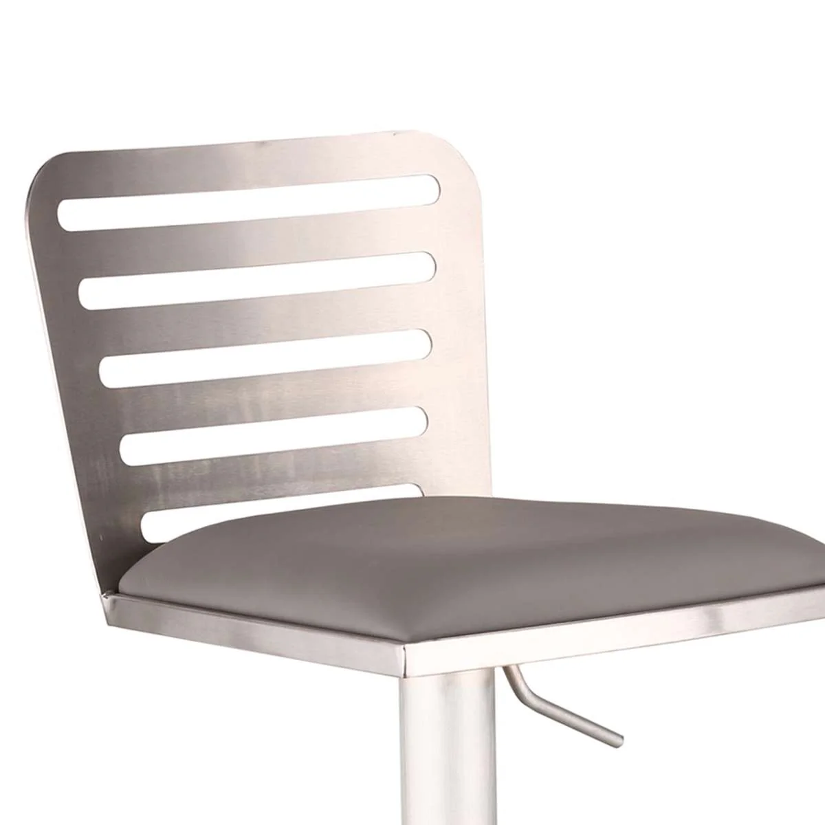Delmar Adjustable Brushed Stainless Steel Barstool in Gray Faux Leather By Armen Living - Image 3