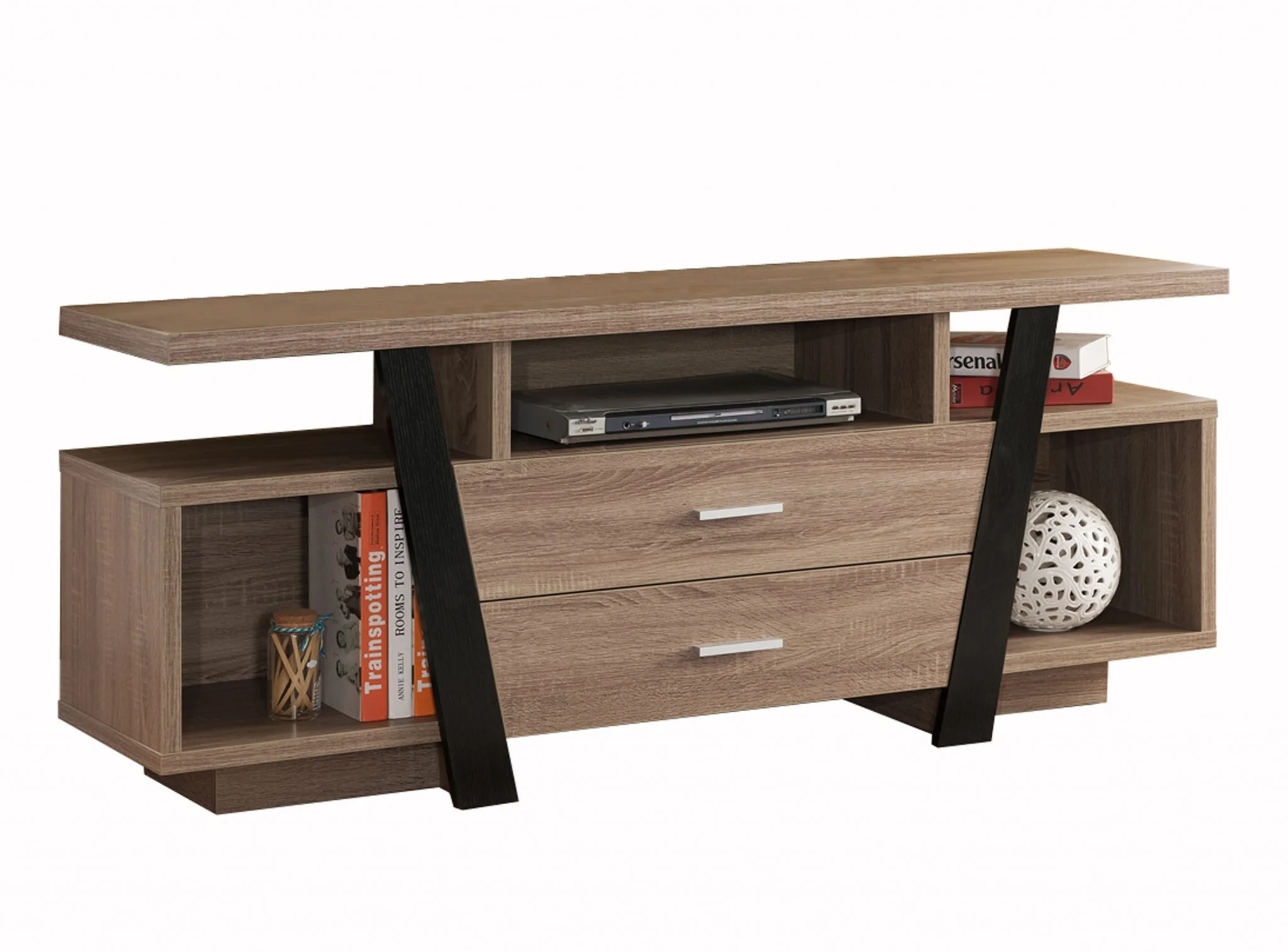 Deluxe Dark Taupe and Black TV Console Cabinet By Homeroots - Image 2
