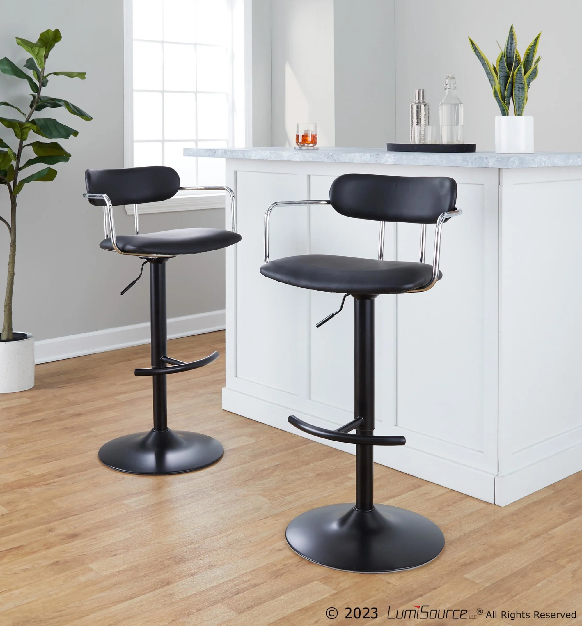 Demi Adjustable Barstool - Set of 2 By LumiSource - BS-DEMIPU-RT2 BKCHRBK2 - Image 2
