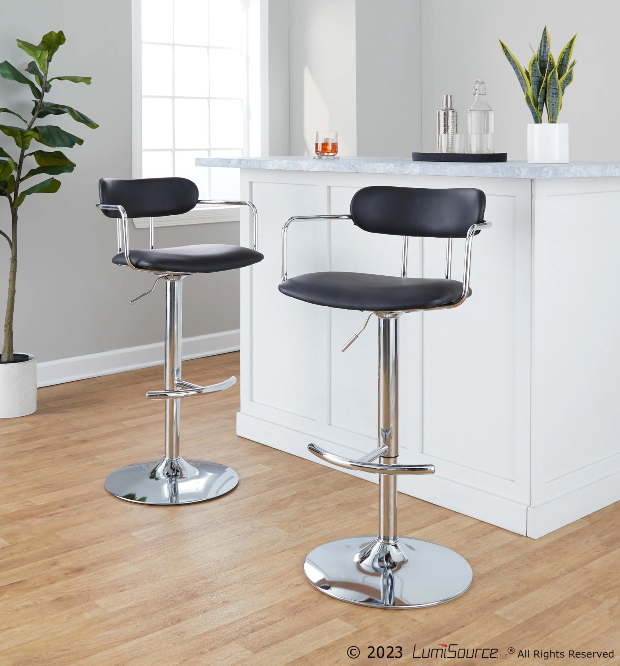 Demi Adjustable Barstool - Set of 2 By LumiSource - BS-DEMIPU-RT2 CHRCHRBK2 - Image 2