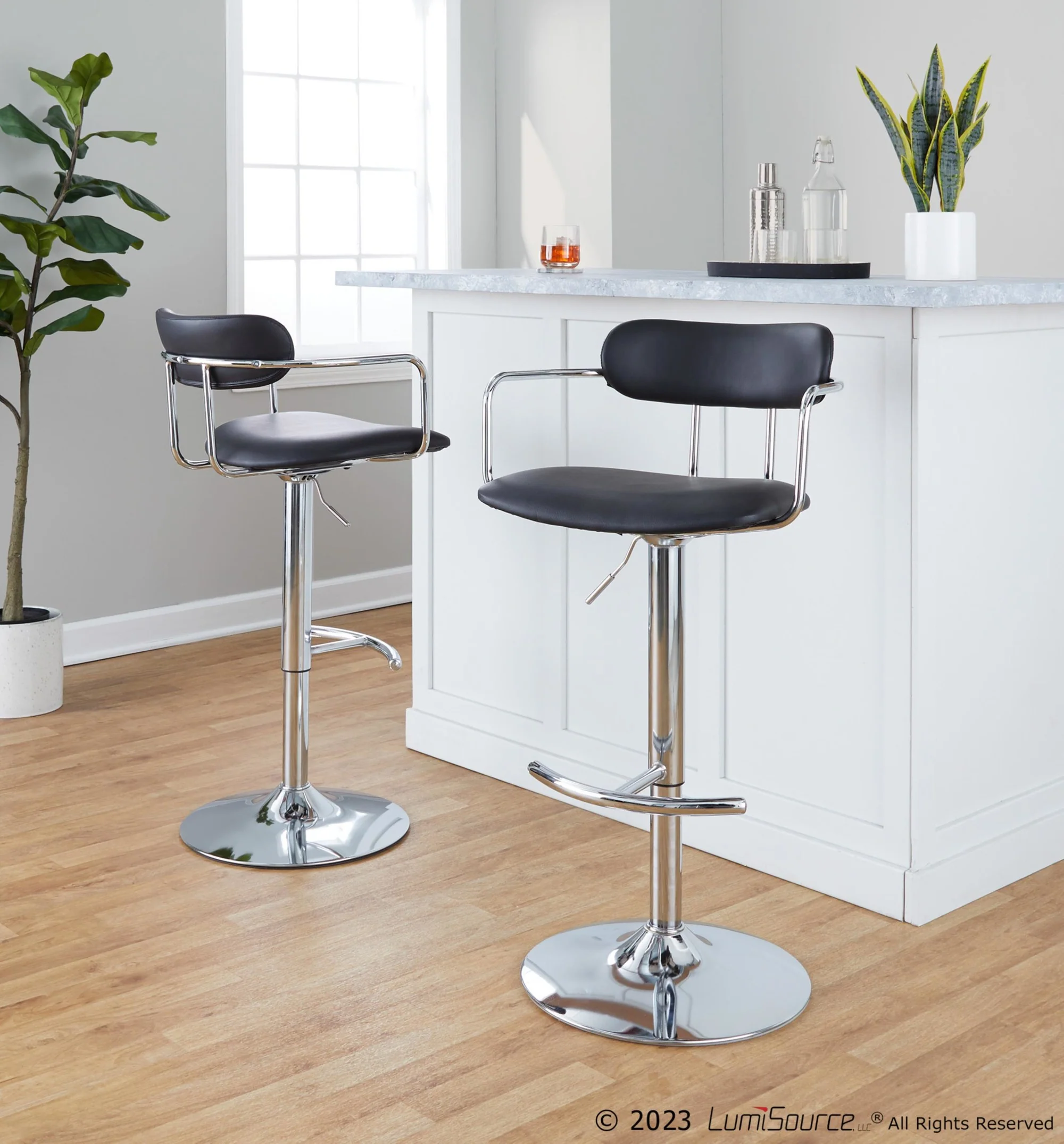 Demi Adjustable Barstool - Set of 2 By LumiSource - BS-DEMIPU-RT2 CHRCHRBK2 - Image 3