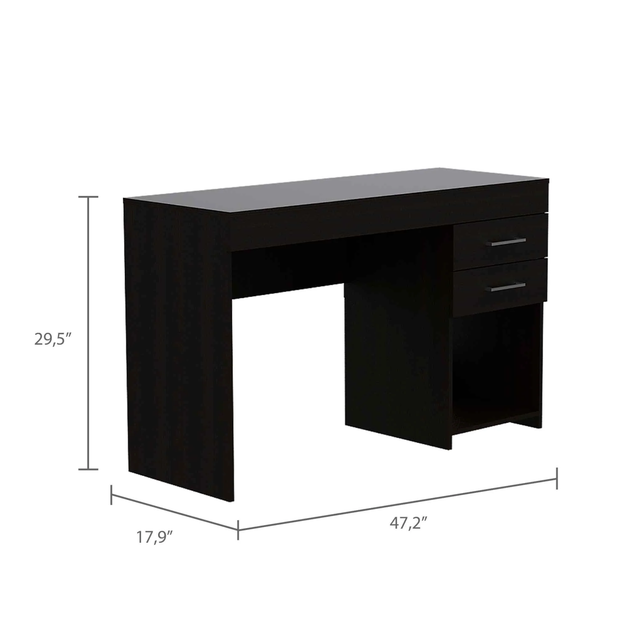 Deon Black Two Drawer Computer Desk By Homeroots - Image 2